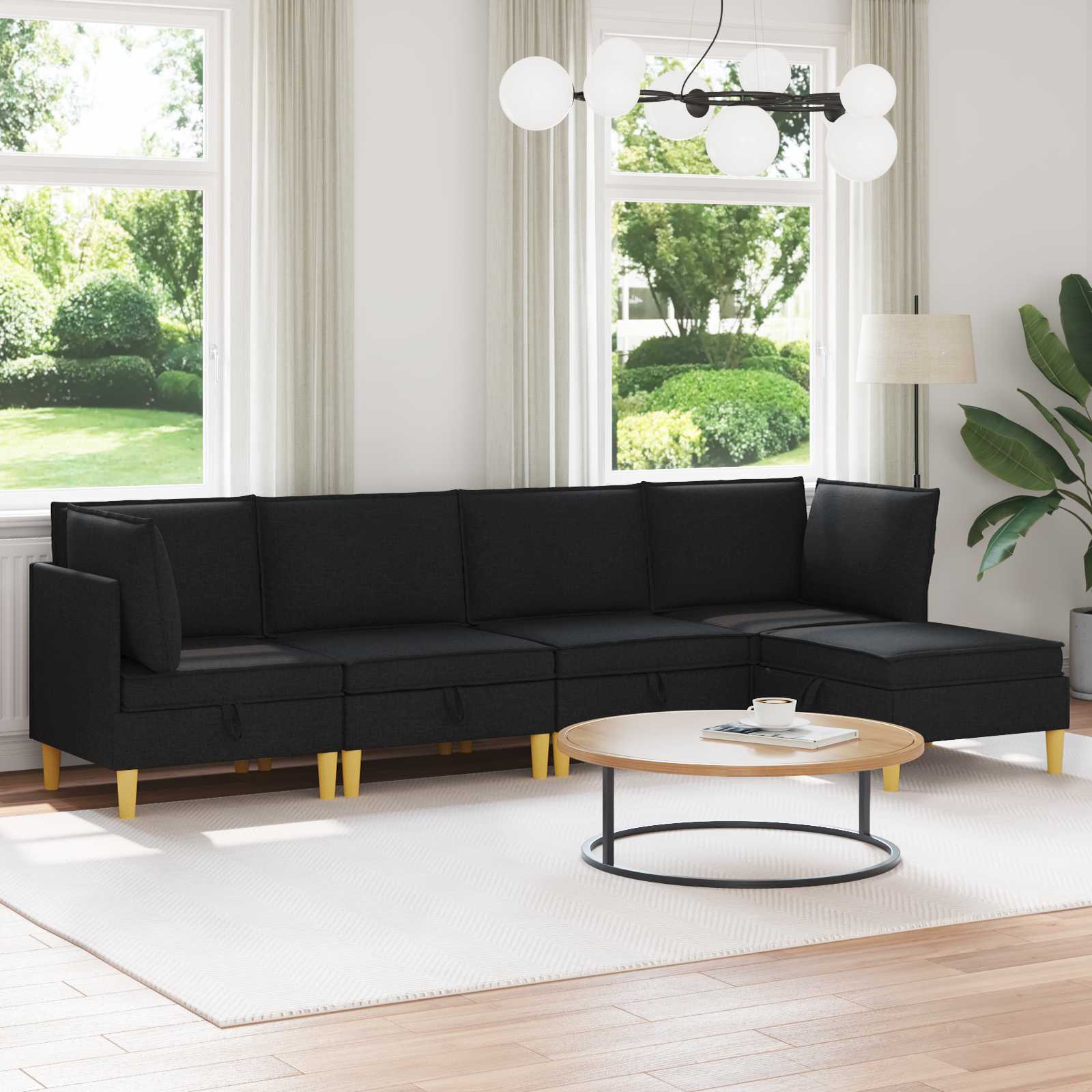 Modular Sofa Set with Storage 5 stk. Schwarz Stoff