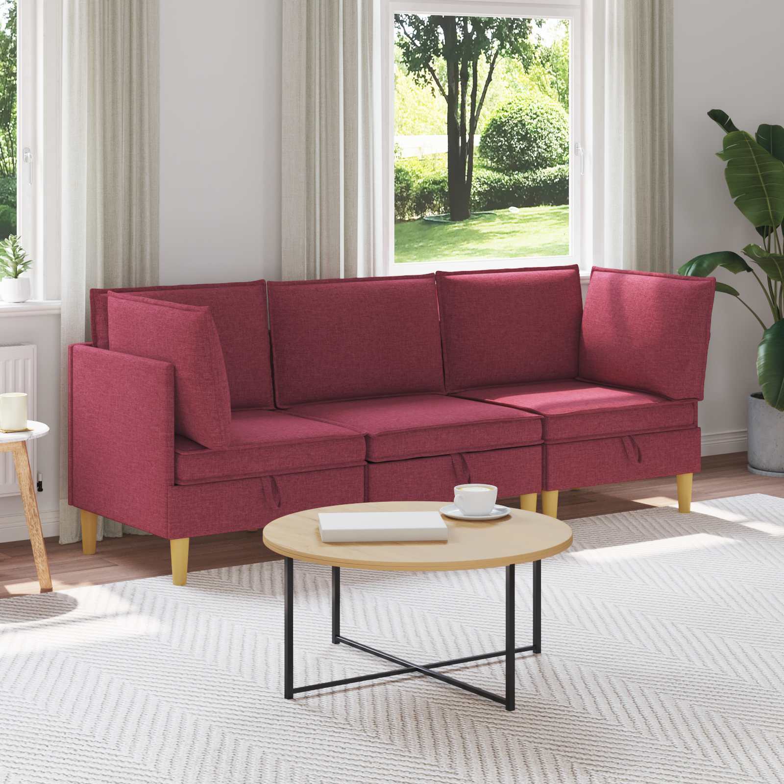 Modular Sofa Set with Storage 3 stk. Weinrot Stoff