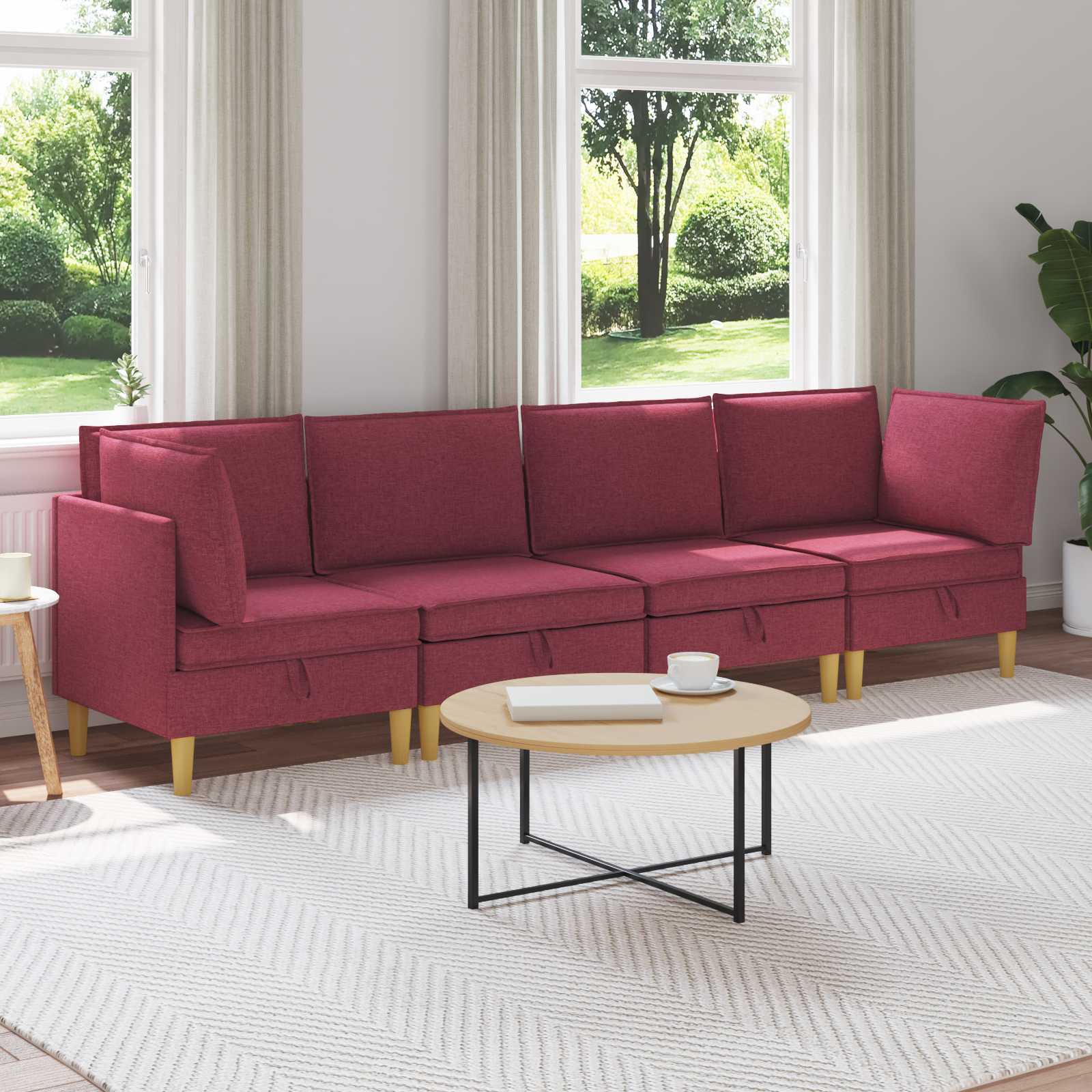 Modular Sofa Set with Storage 4 stk. Weinrot Stoff