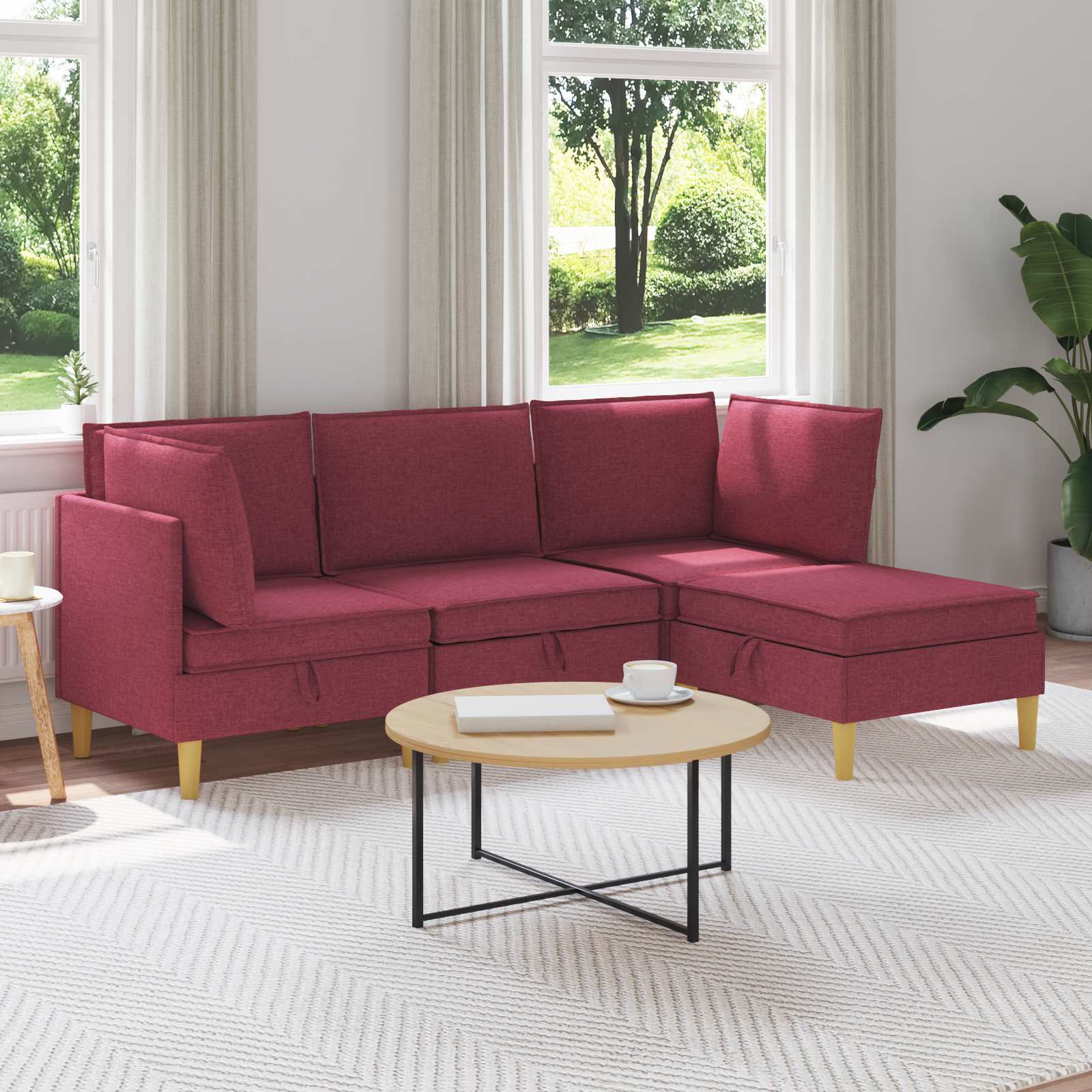 Modular Sofa Set with Storage 4 stk. Weinrot Stoff