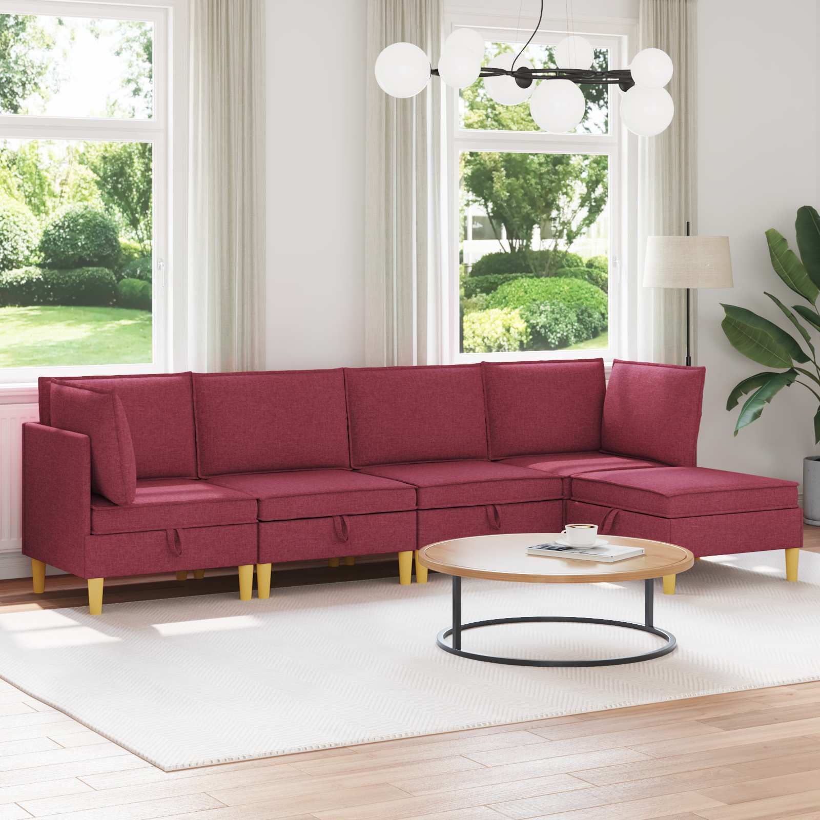 Modular Sofa Set with Storage 5 stk. Weinrot Stoff