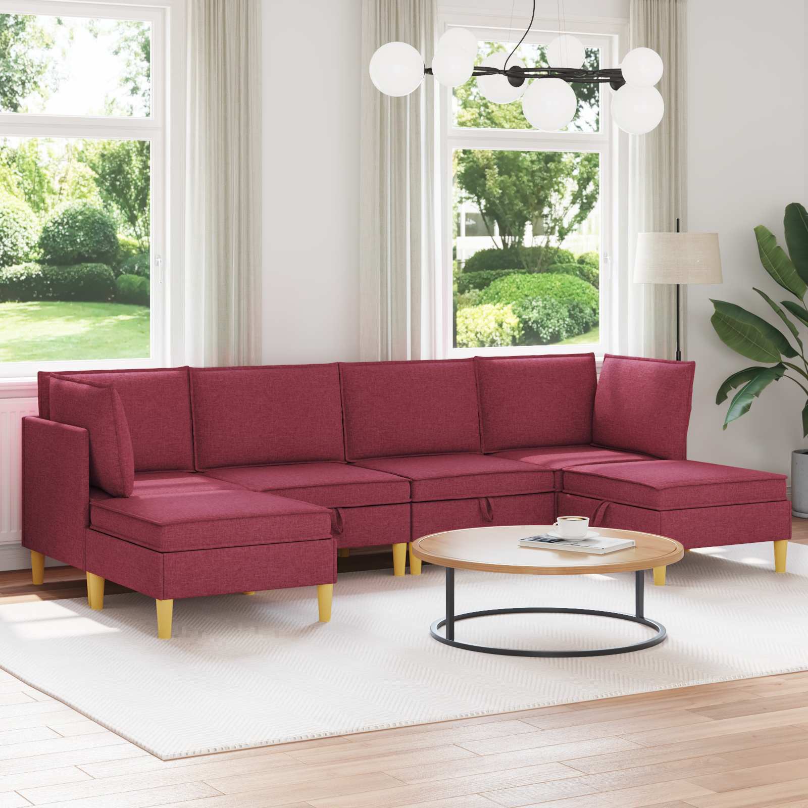 Modular Sofa Set with Storage 6 stk. Weinrot Stoff