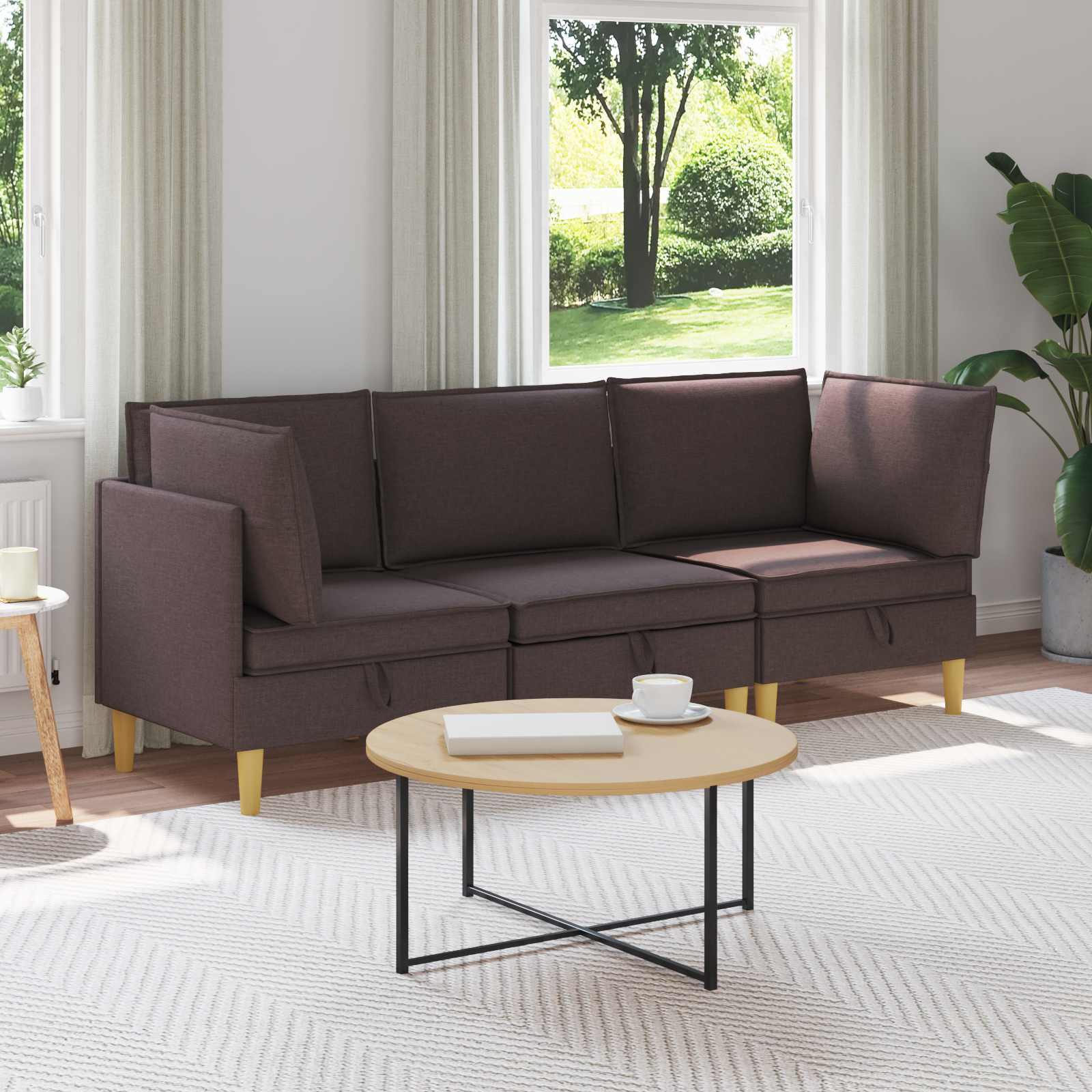 Modular Sofa Set with Storage 3 stk. Dunkelbraun Stoff