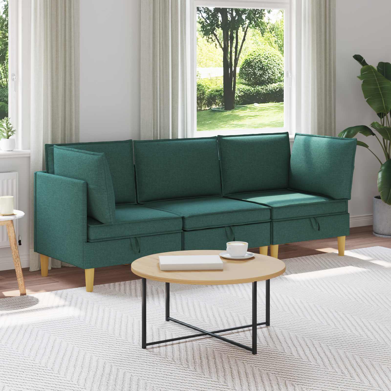 Modular Sofa Set with Storage 3 stk. Dunkelgrün Stoff