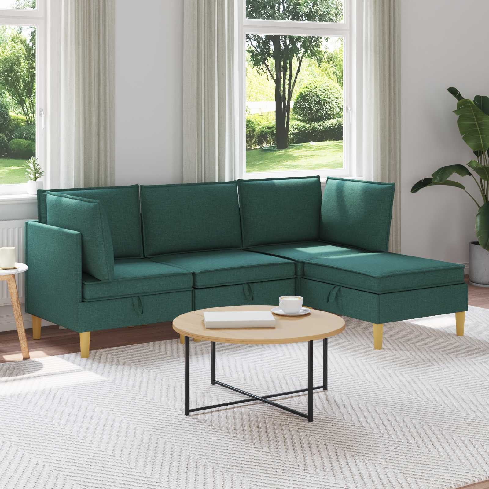 Modular Sofa Set with Storage 4 stk. Dunkelgrün Stoff