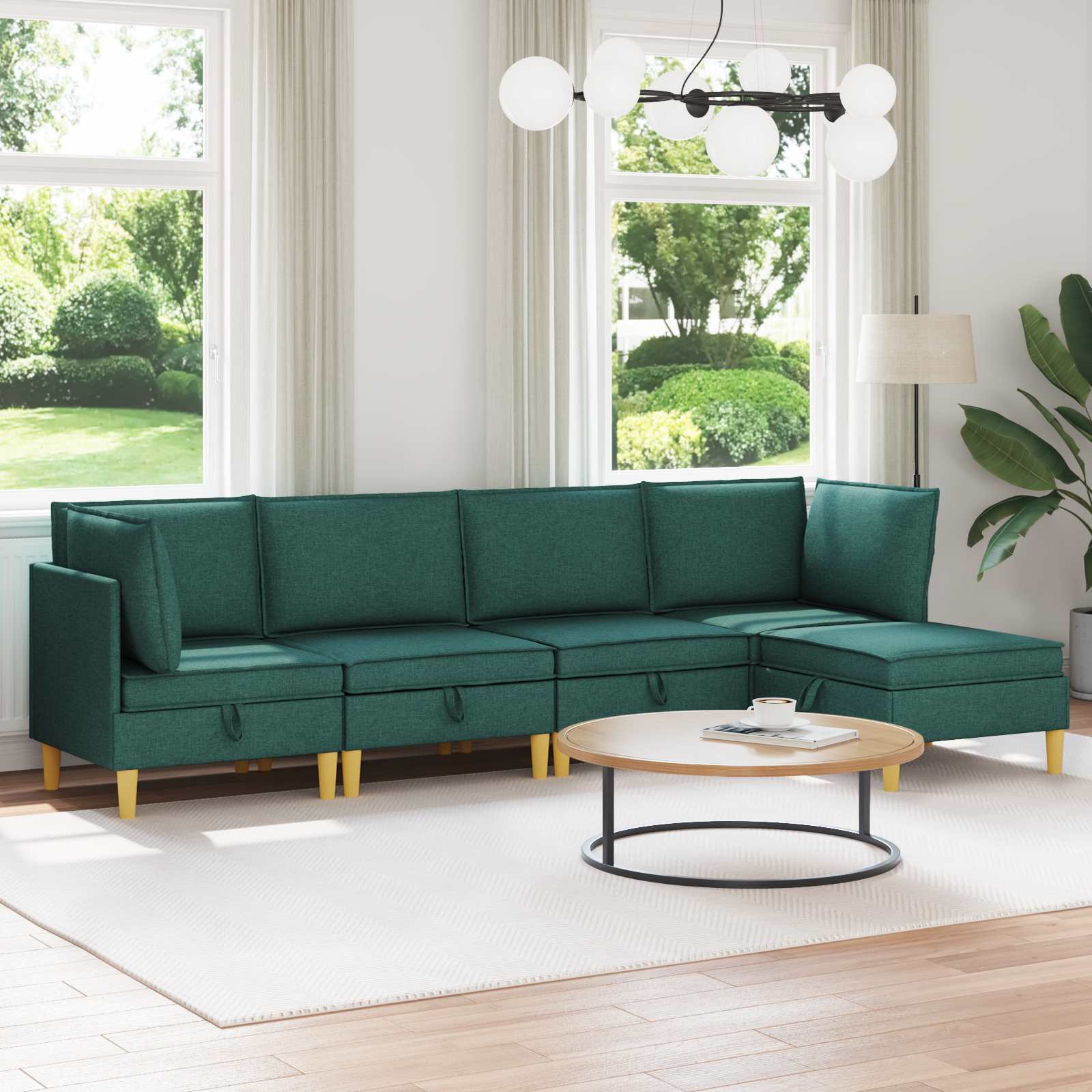Modular Sofa Set with Storage 5 stk. Dunkelgrün Stoff