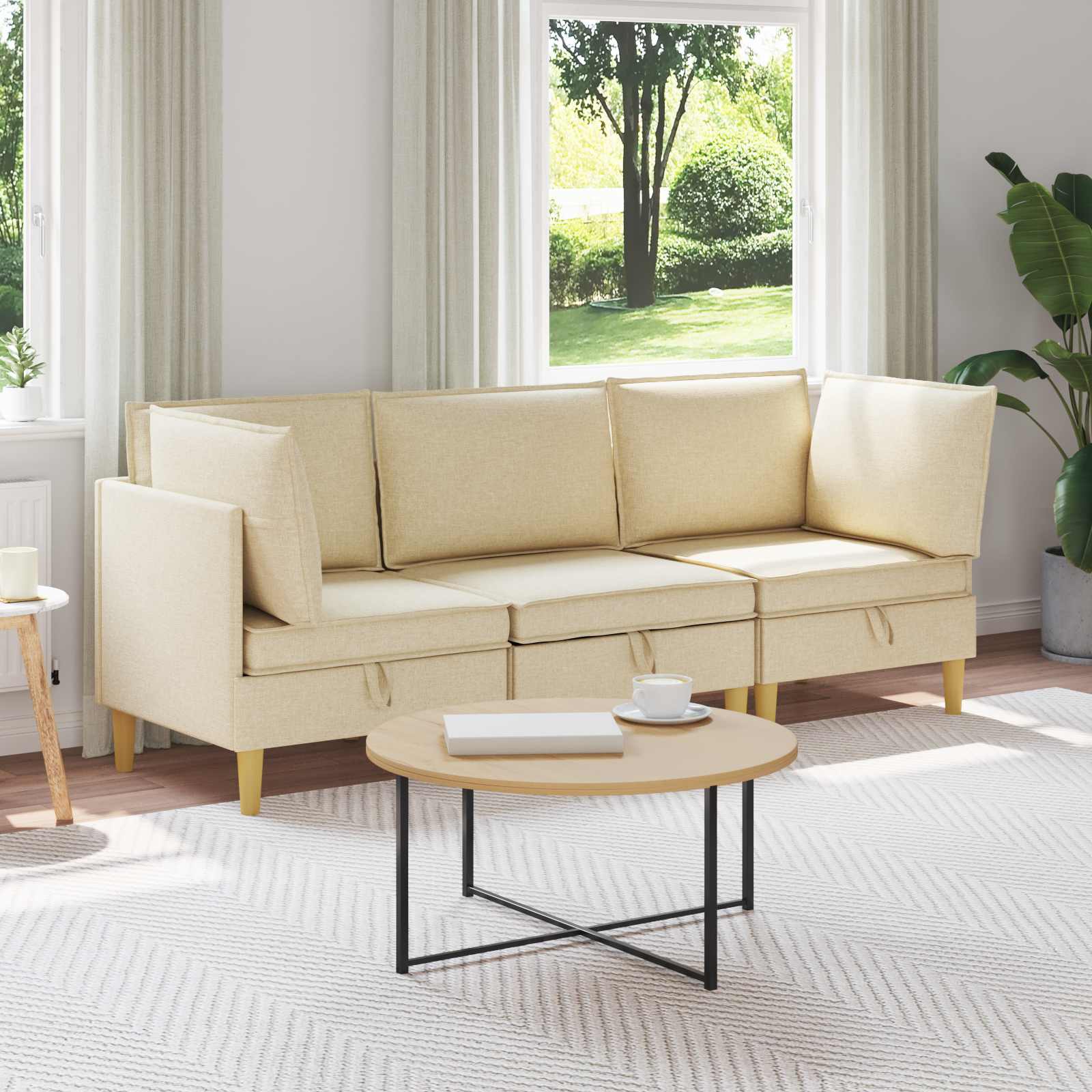 Modular Sofa Set with Storage 3 stk. Creme Stoff