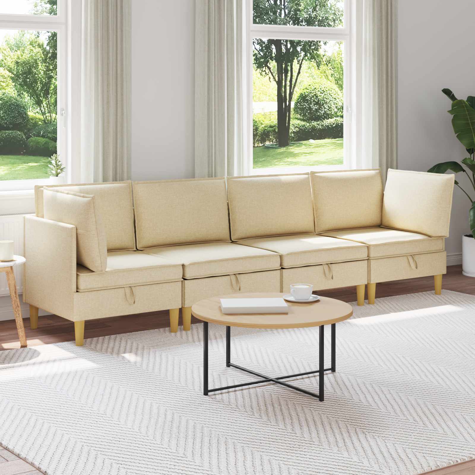 Modular Sofa Set with Storage 4 stk. Creme Stoff