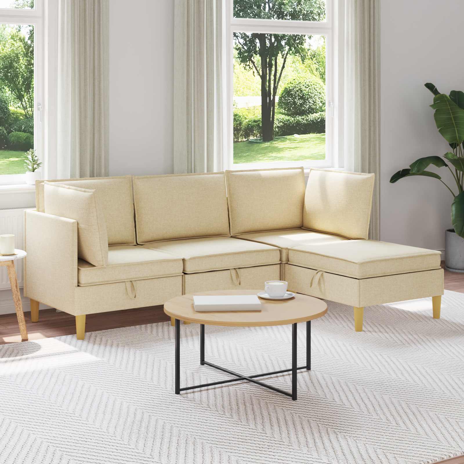 Modular Sofa Set with Storage 4 stk. Creme Stoff