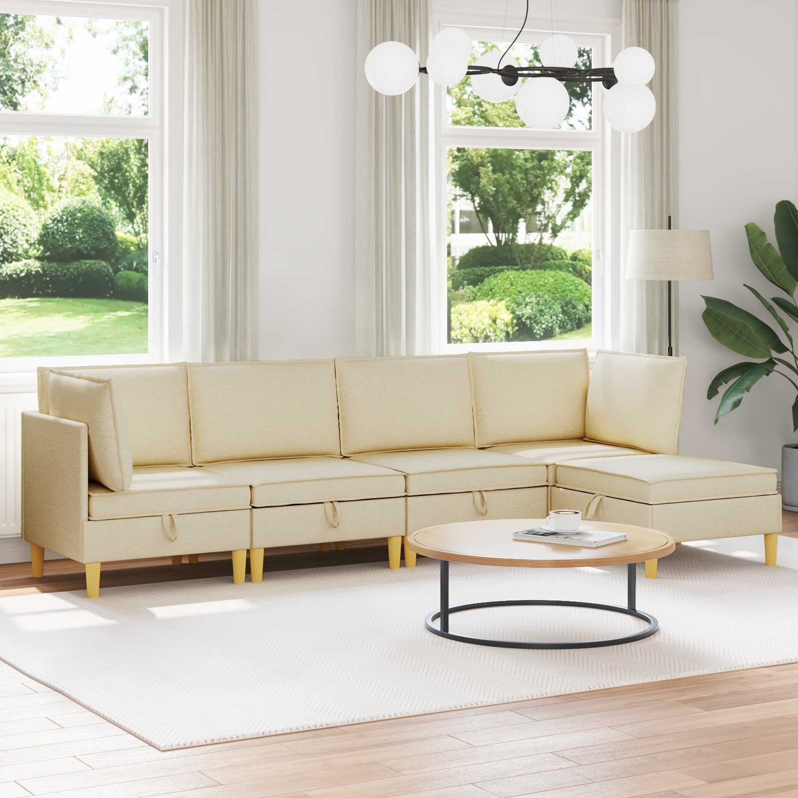 Modular Sofa Set with Storage 5 stk. Creme Stoff