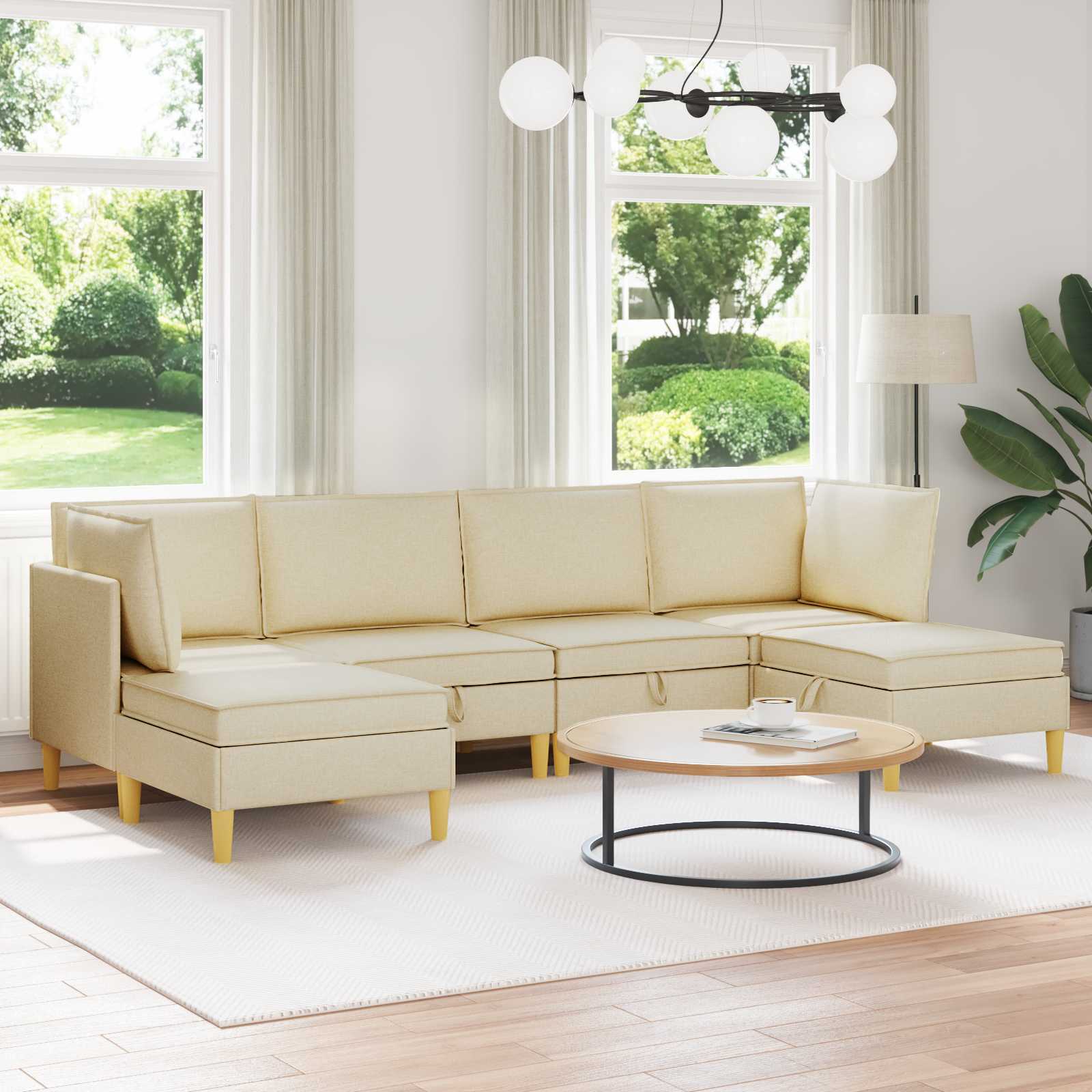 Modular Sofa Set with Storage 6 stk. Creme Stoff