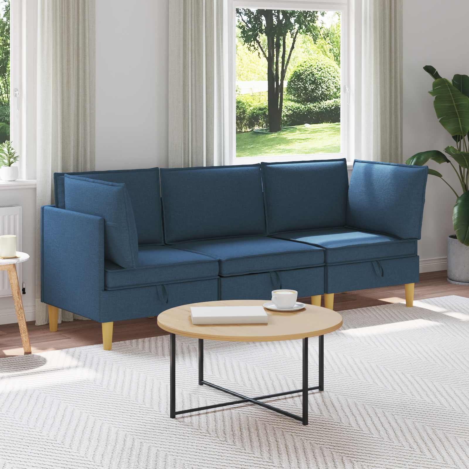Modular Sofa Set with Storage 3 stk. Blau Stoff