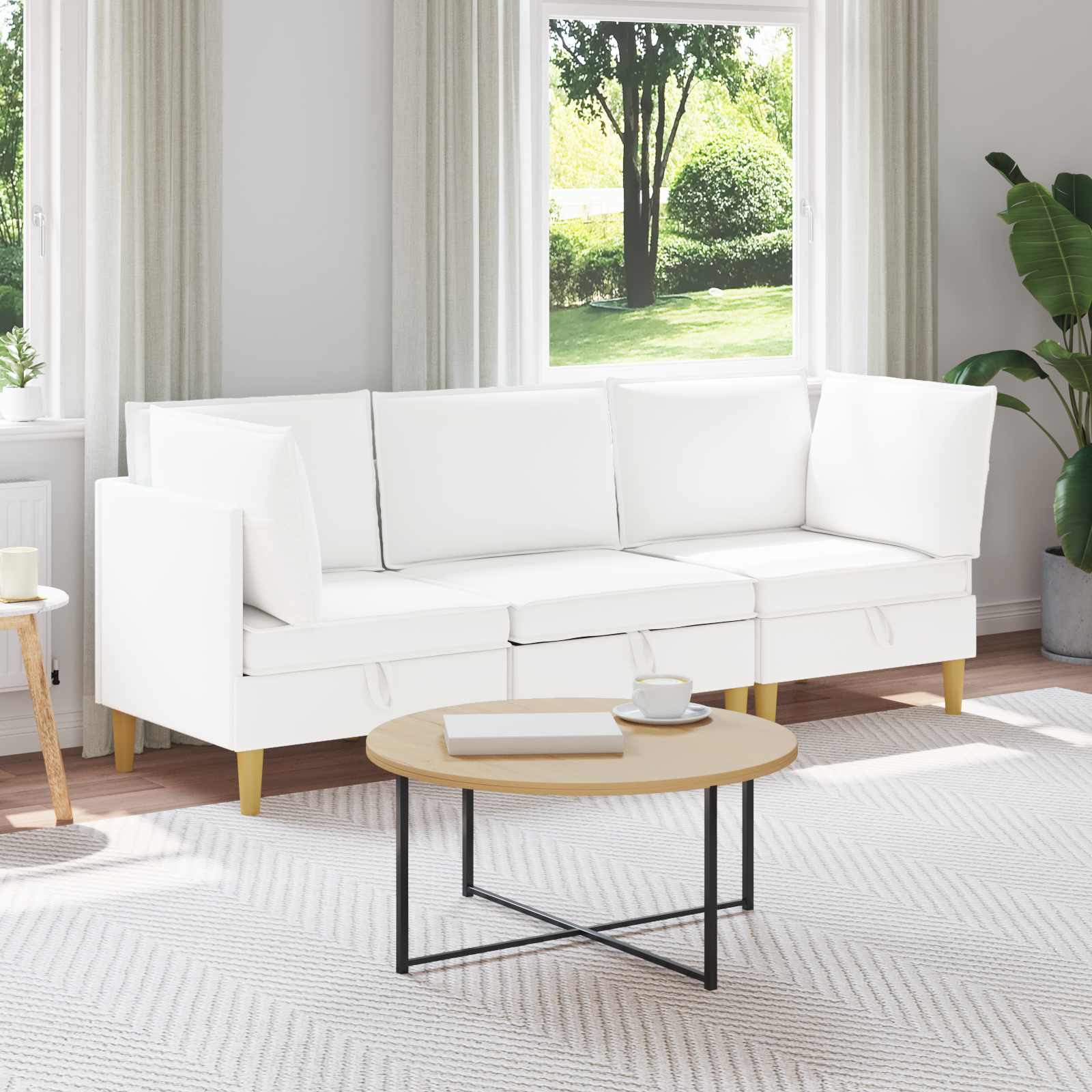 Modular Sofa Set with Storage 3 stk. Weiß Stoff