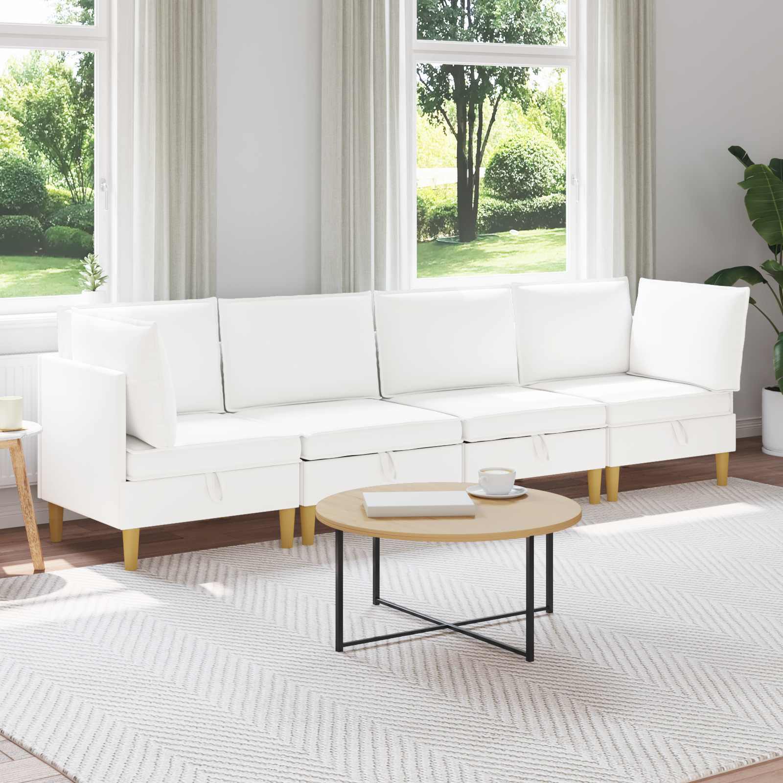 Modular Sofa Set with Storage 4 stk. Weiß Stoff