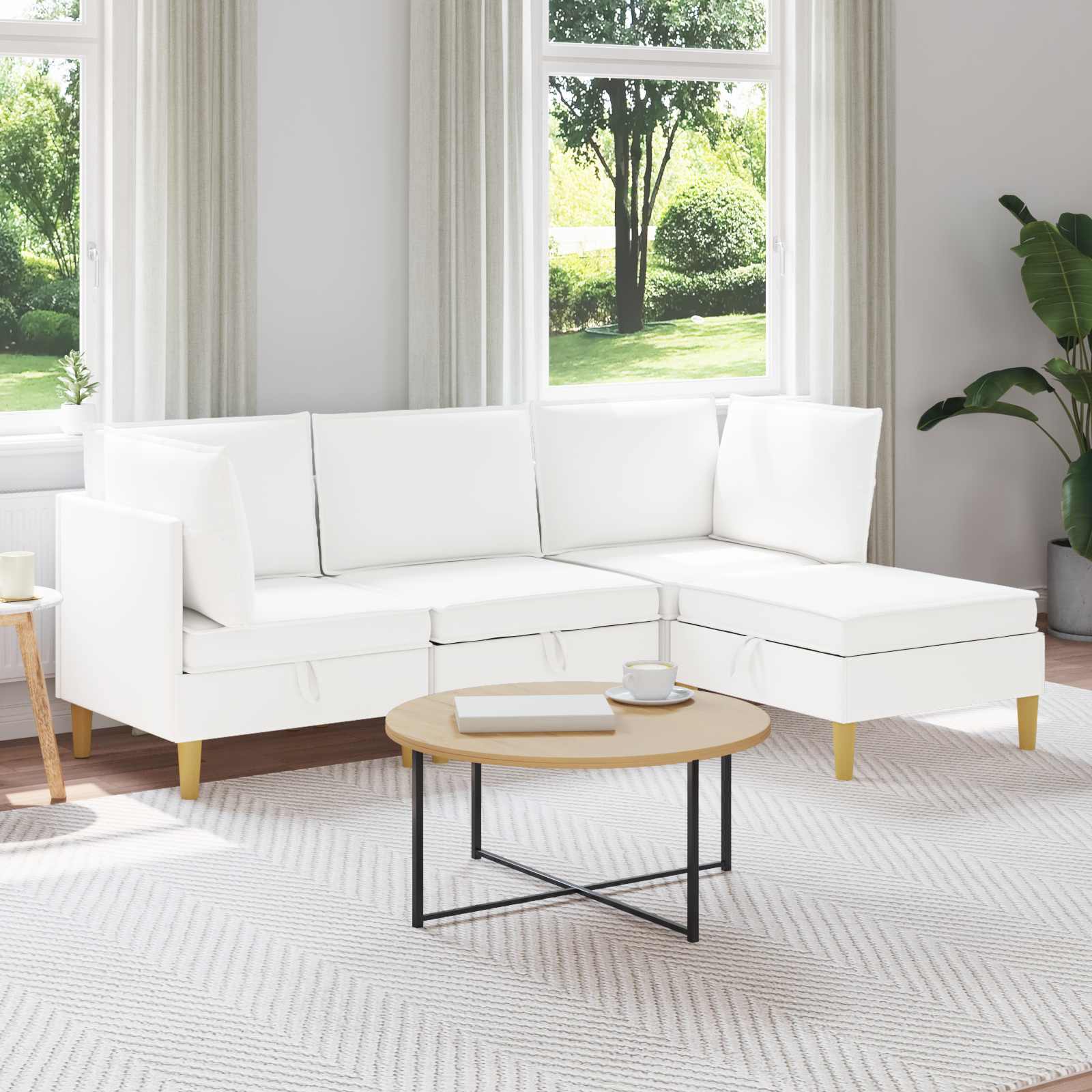 Modular Sofa Set with Storage 4 stk. Weiß Stoff