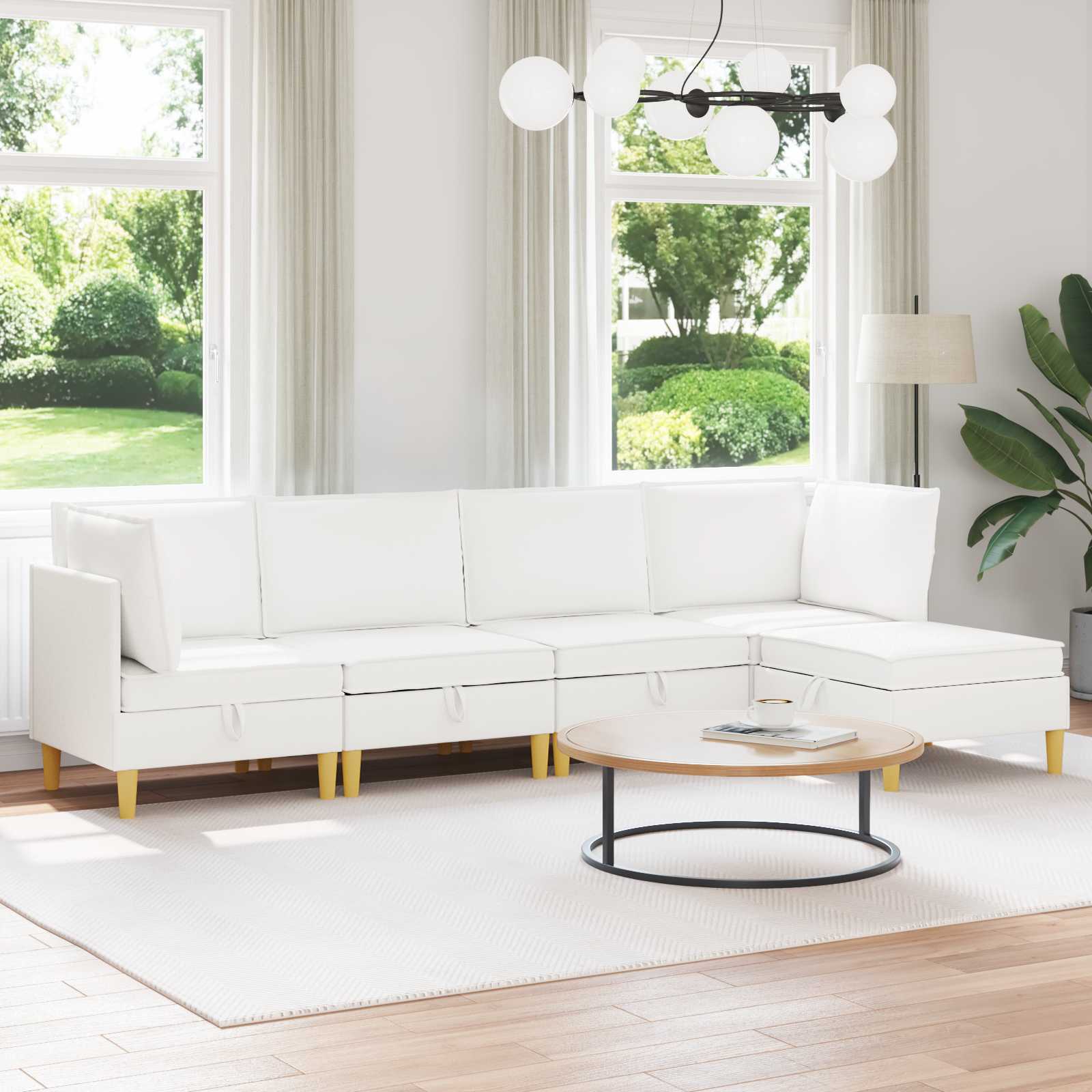 Modular Sofa Set with Storage 5 stk. Weiß Stoff