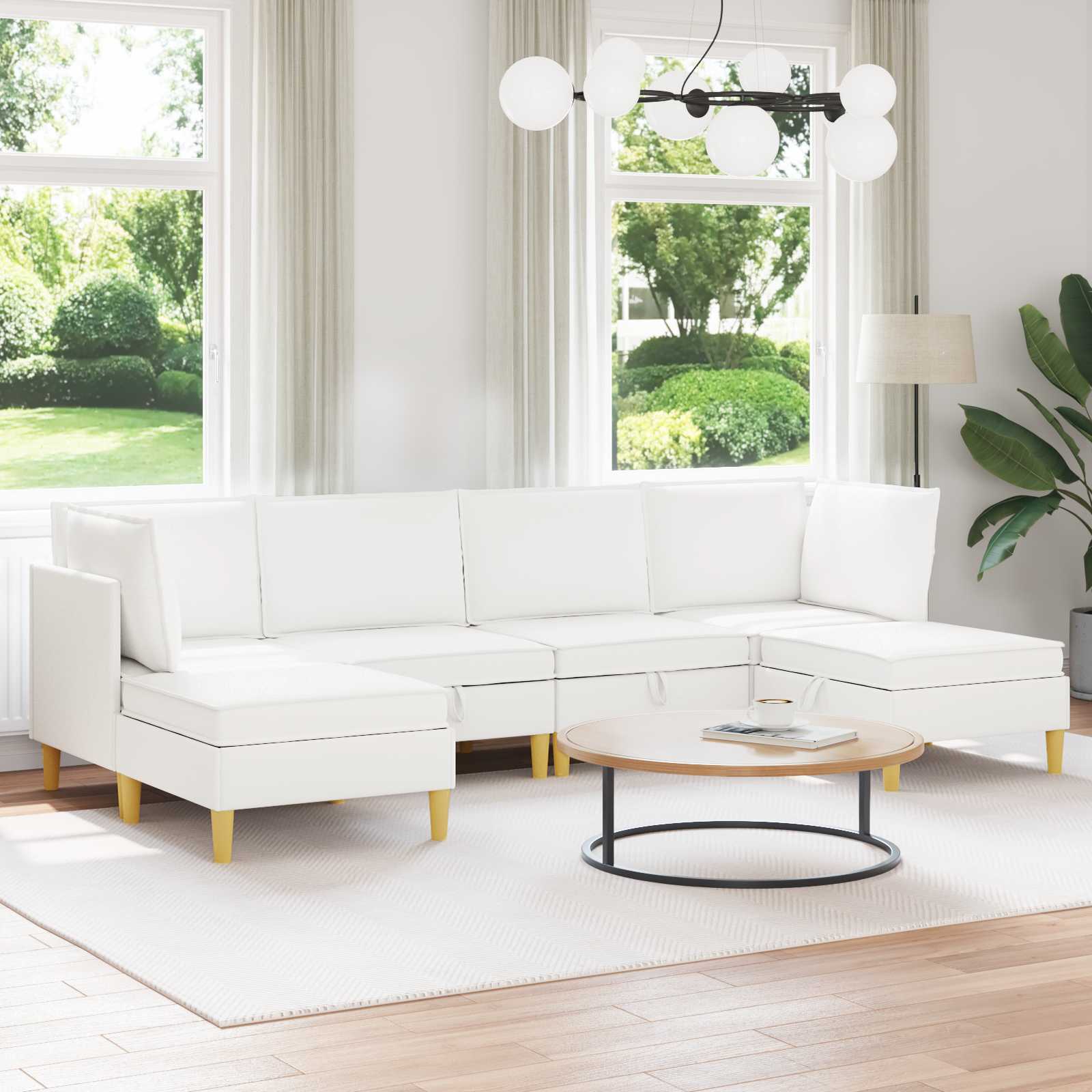 Modular Sofa Set with Storage 6 stk. Weiß Stoff