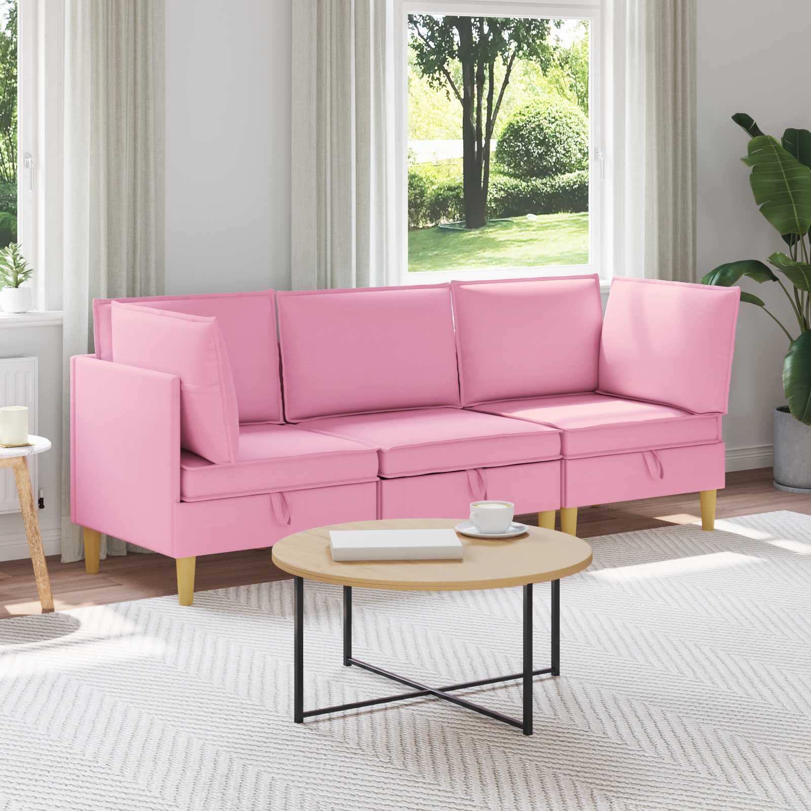 Modular Sofa Set with Storage 3 stk. Rosa Stoff