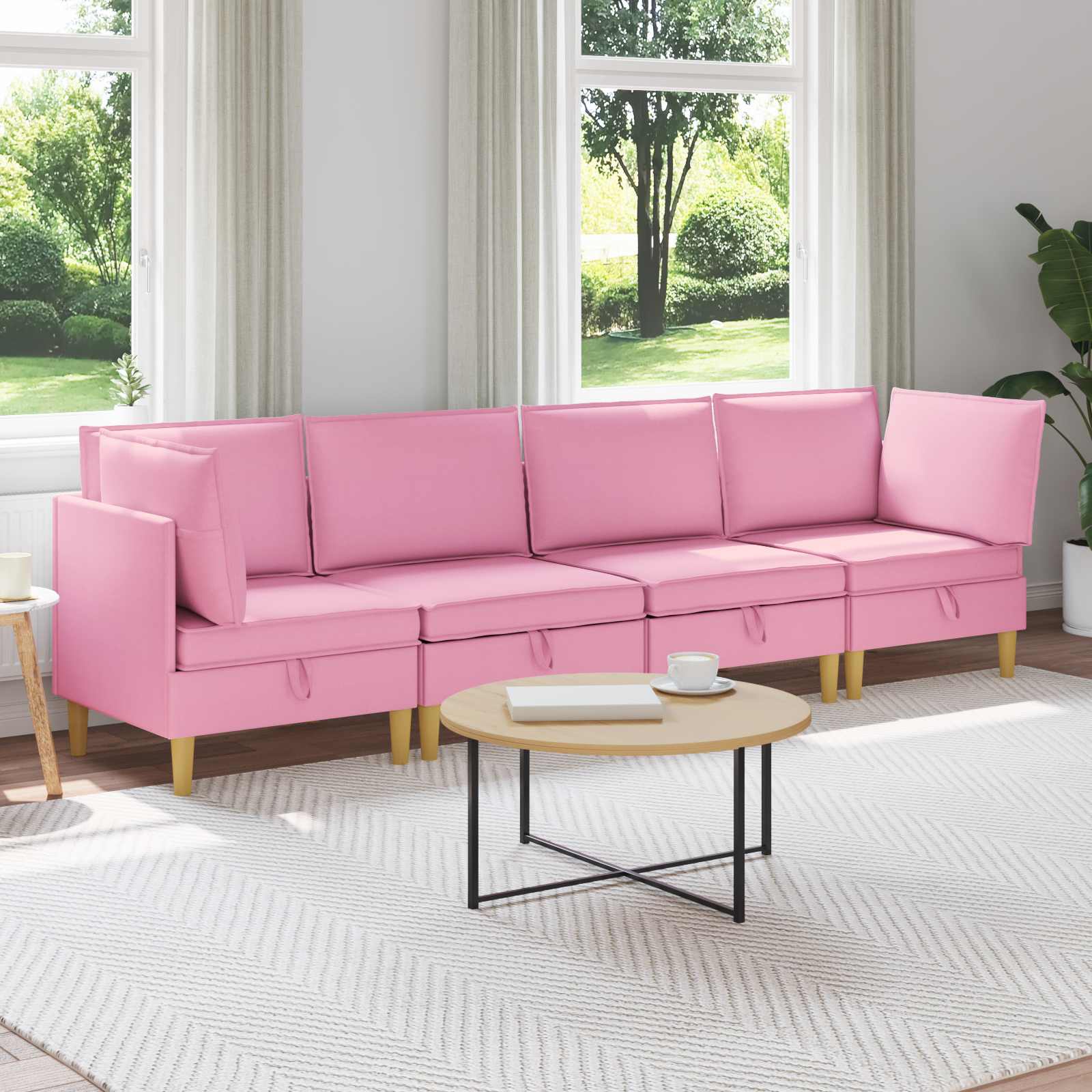Modular Sofa Set with Storage 4 stk. Rosa Stoff