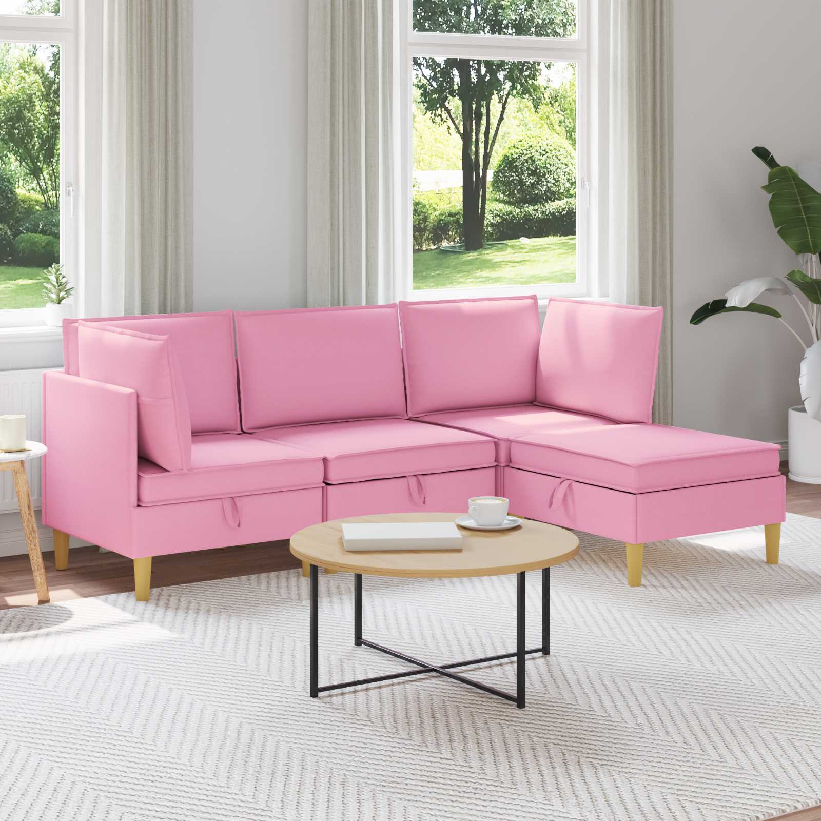 Modular Sofa Set with Storage 4 stk. Rosa Stoff