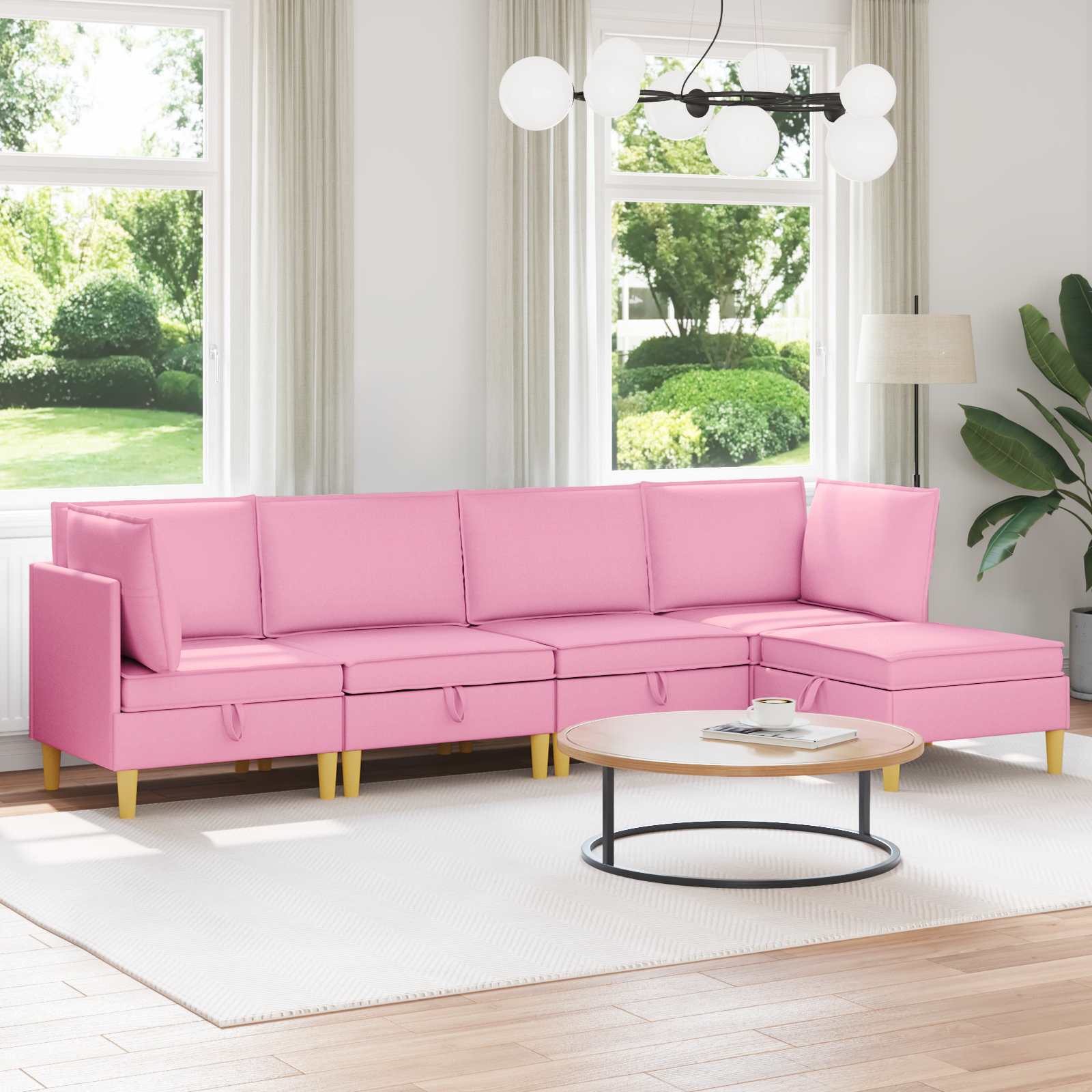Modular Sofa Set with Storage 5 stk. Rosa Stoff