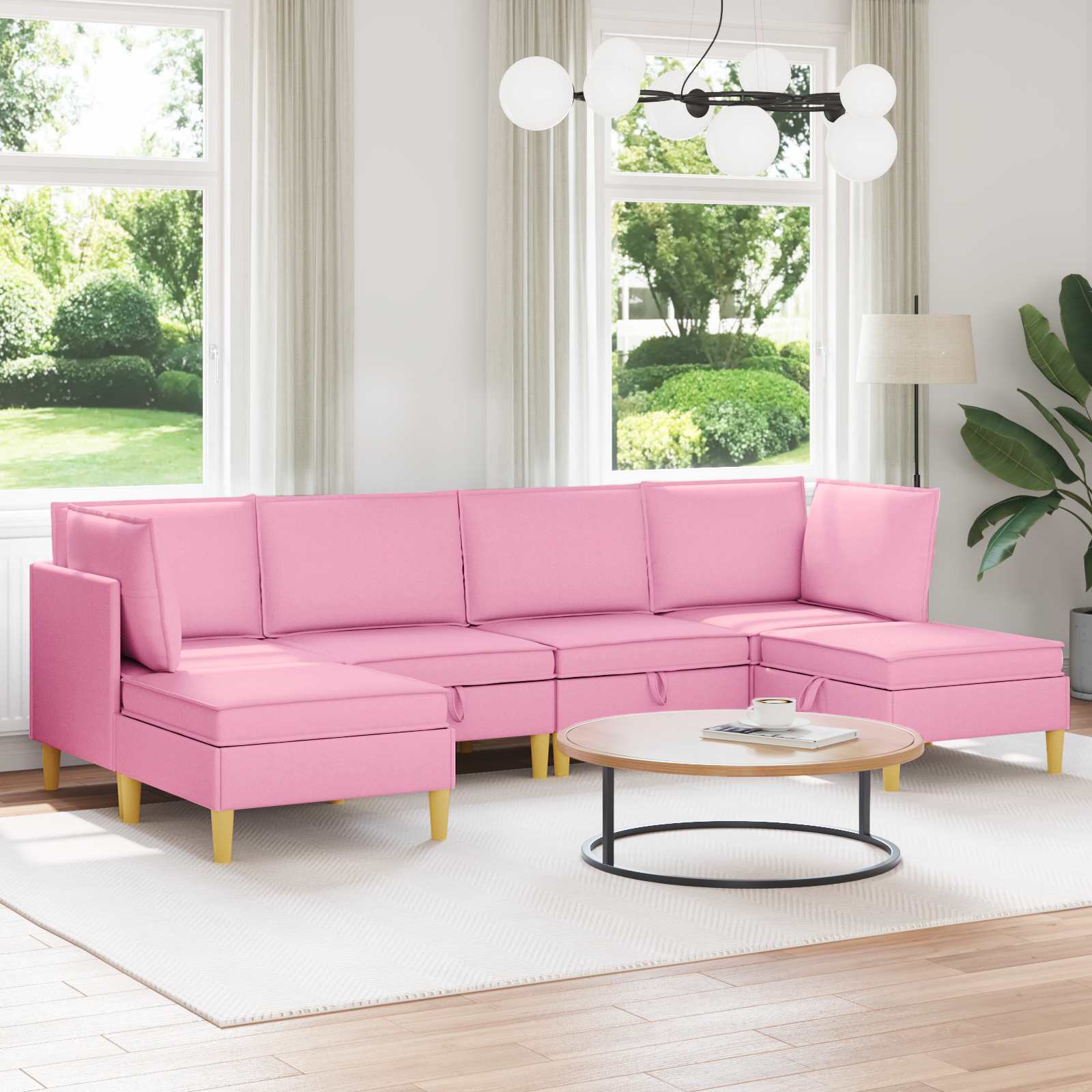 Modular Sofa Set with Storage 6 stk. Rosa Stoff