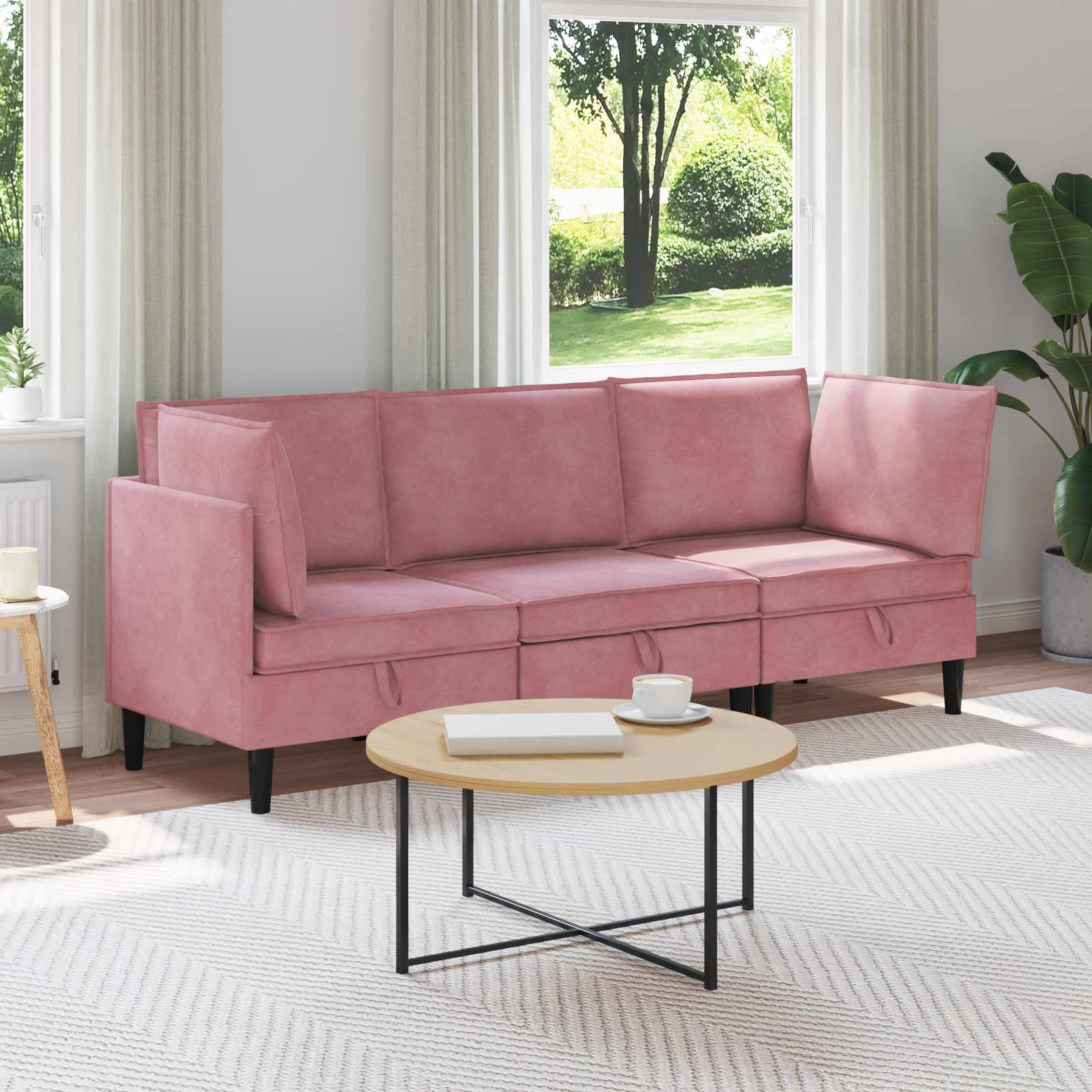Wohnzimmergarnitur 3 stk. Rosa Samt