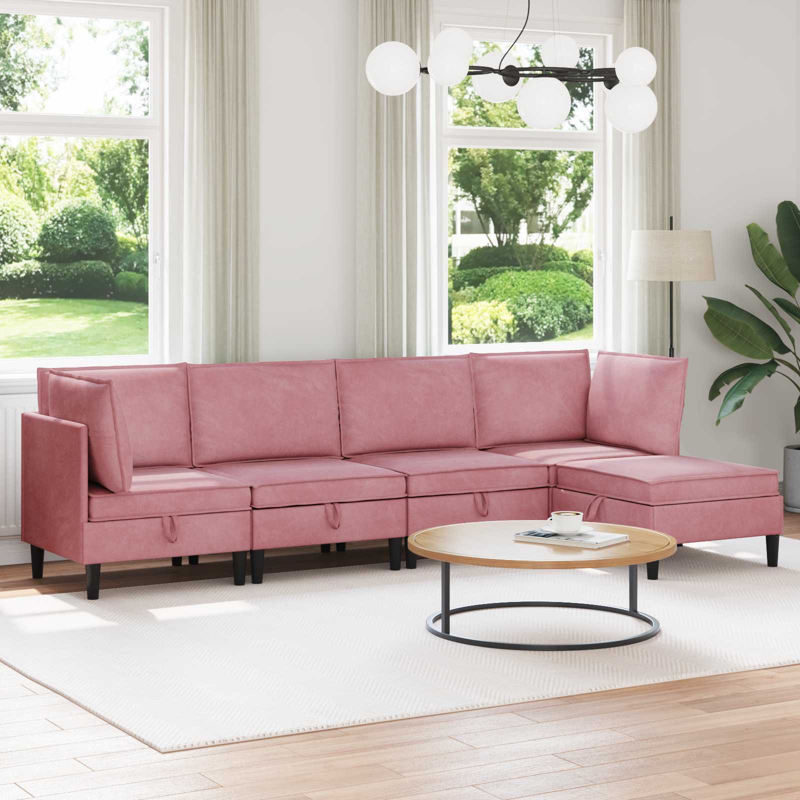 Wohnzimmergarnitur 5 stk. Rosa Samt