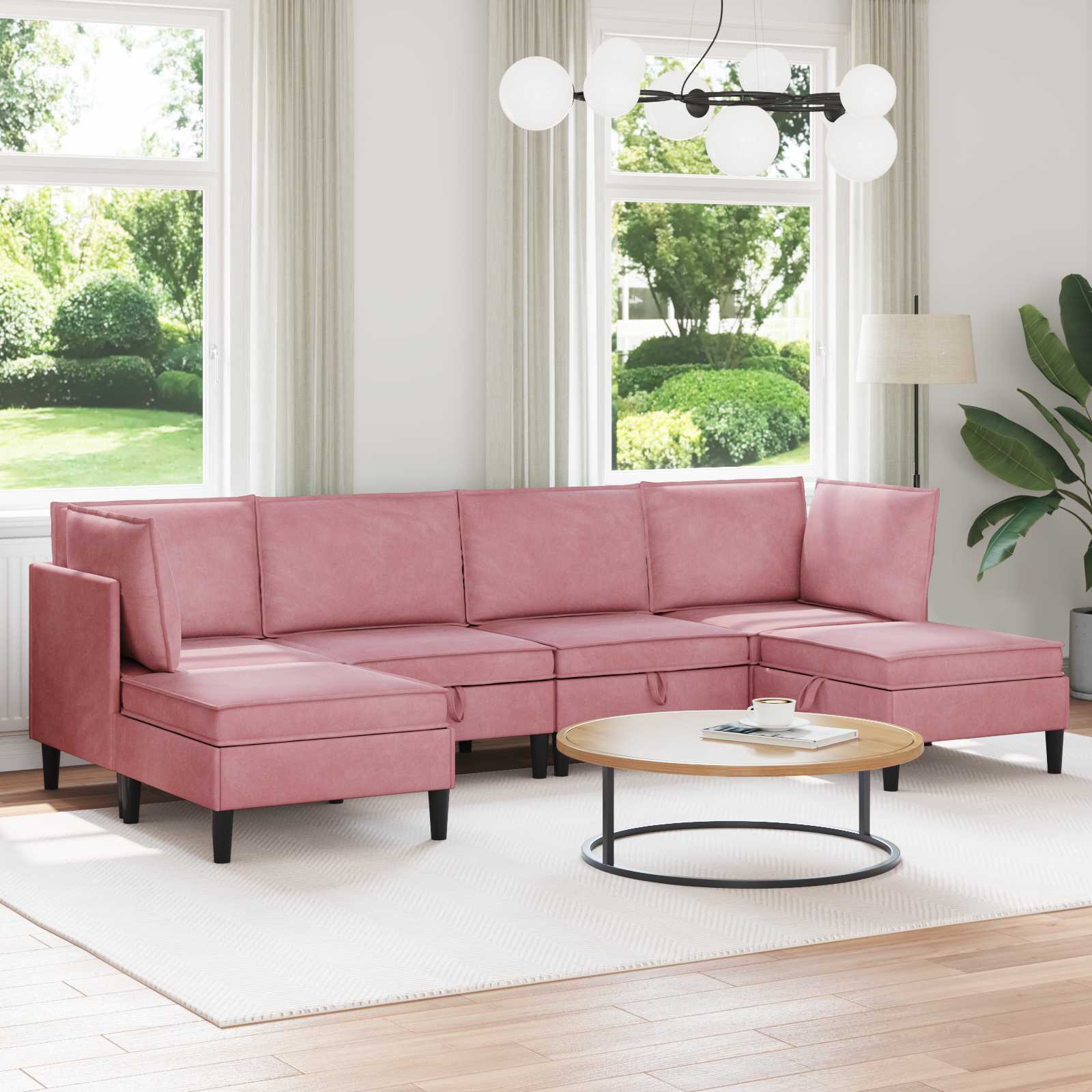 Wohnzimmergarnitur 6 stk. Rosa Samt