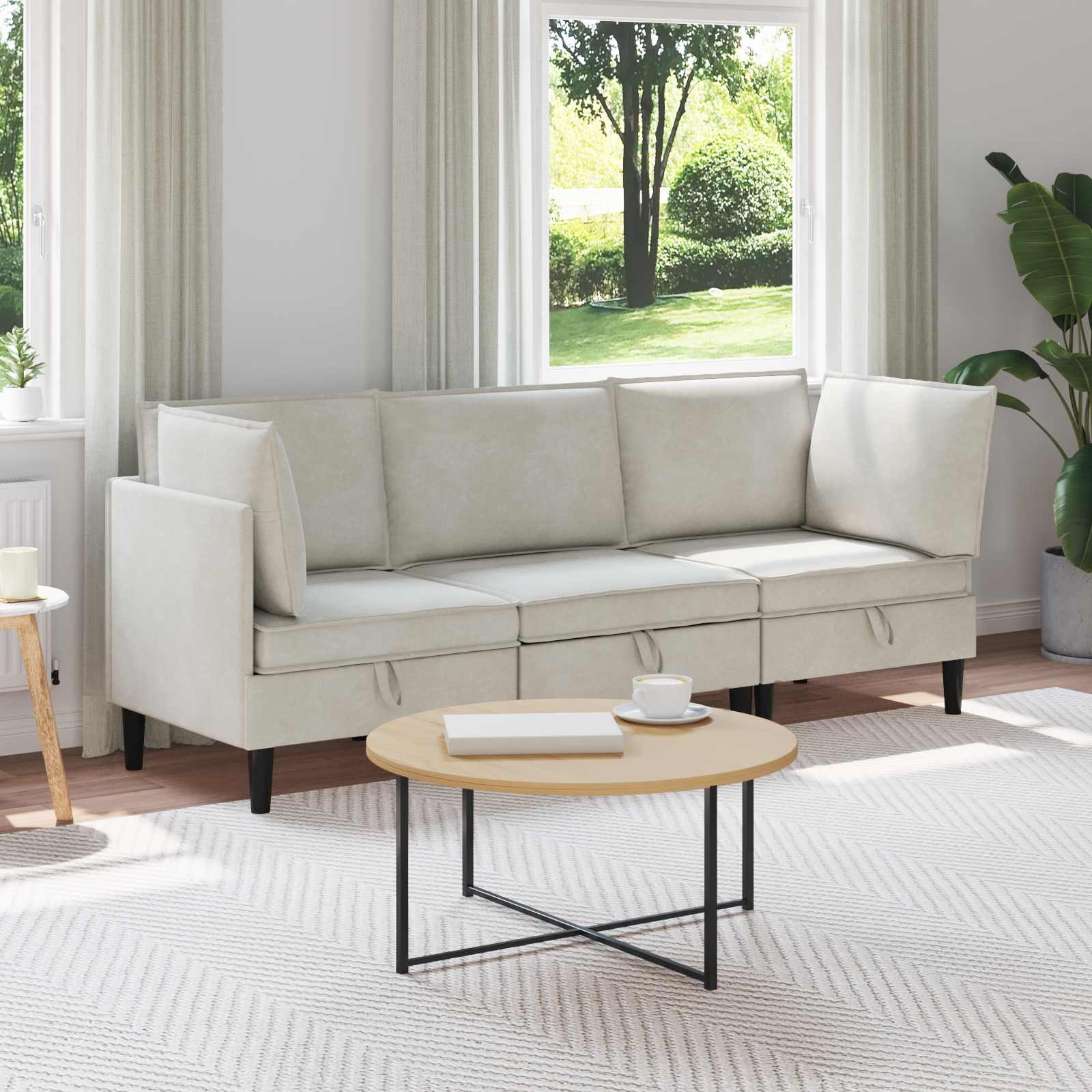 Wohnzimmergarnitur 3 stk. Creme Samt