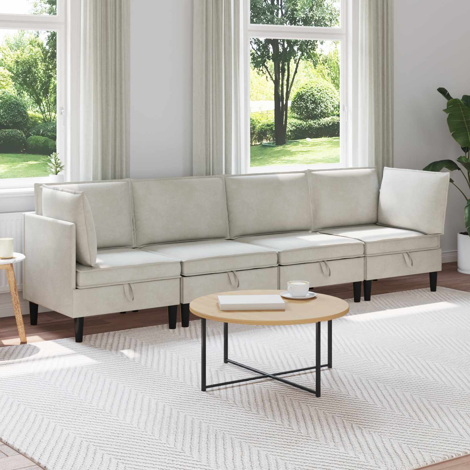Wohnzimmergarnitur 4 stk. Creme Samt