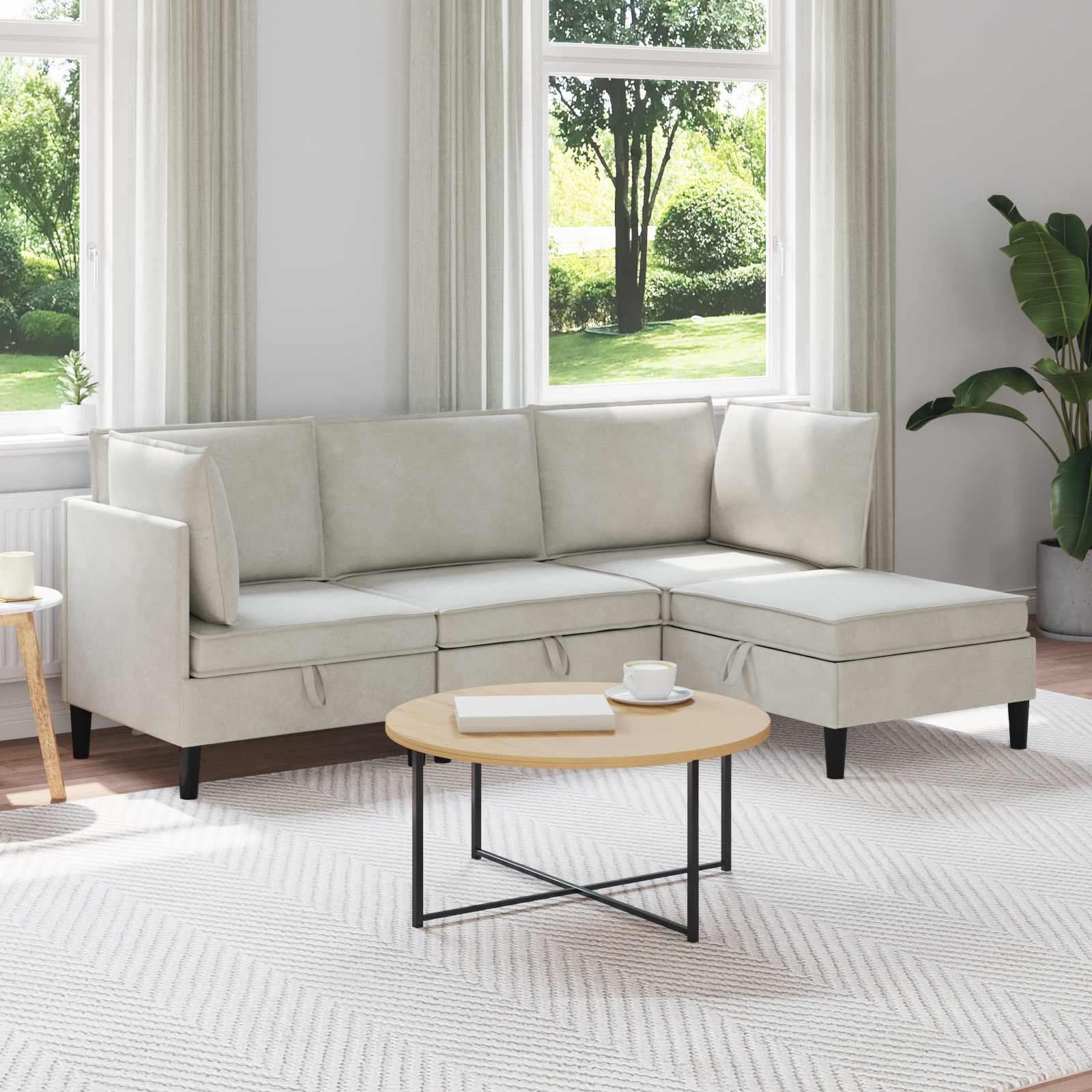 Wohnzimmergarnitur 4 stk. Creme Samt