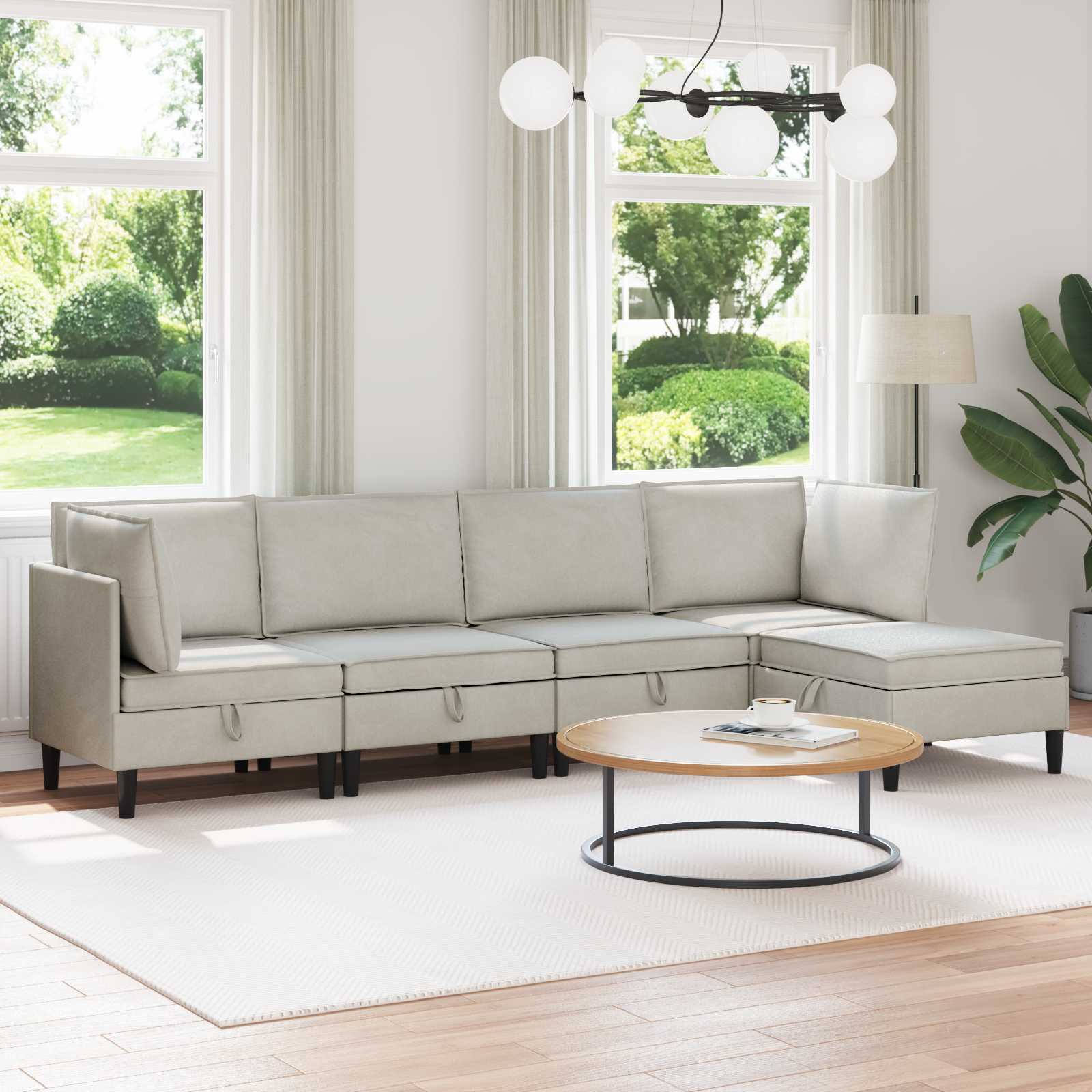 Wohnzimmergarnitur 5 stk. Creme Samt