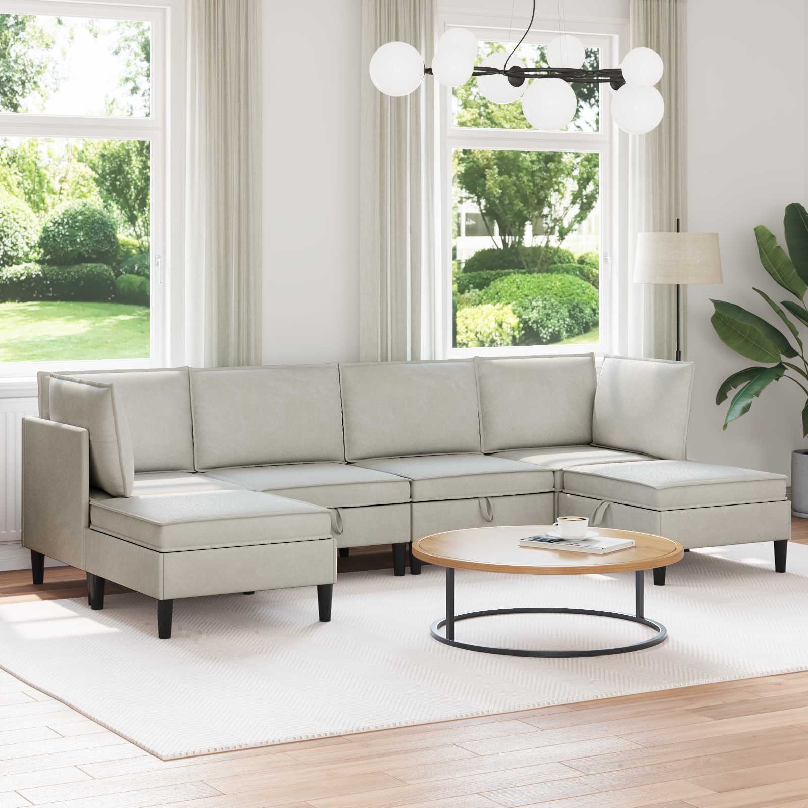 Wohnzimmergarnitur 6 stk. Creme Samt