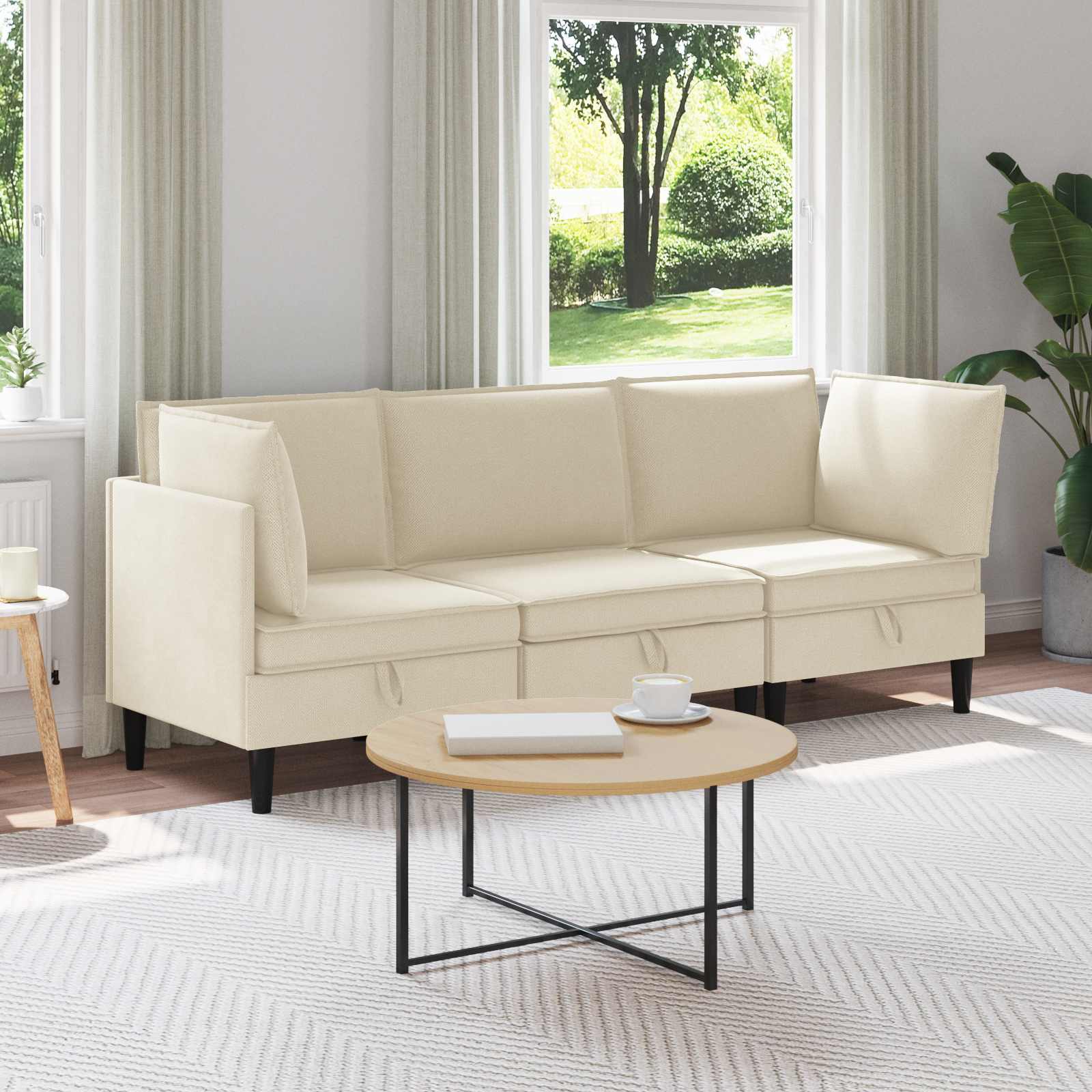 Wohnzimmergarnitur 3 stk. Creme Stoff