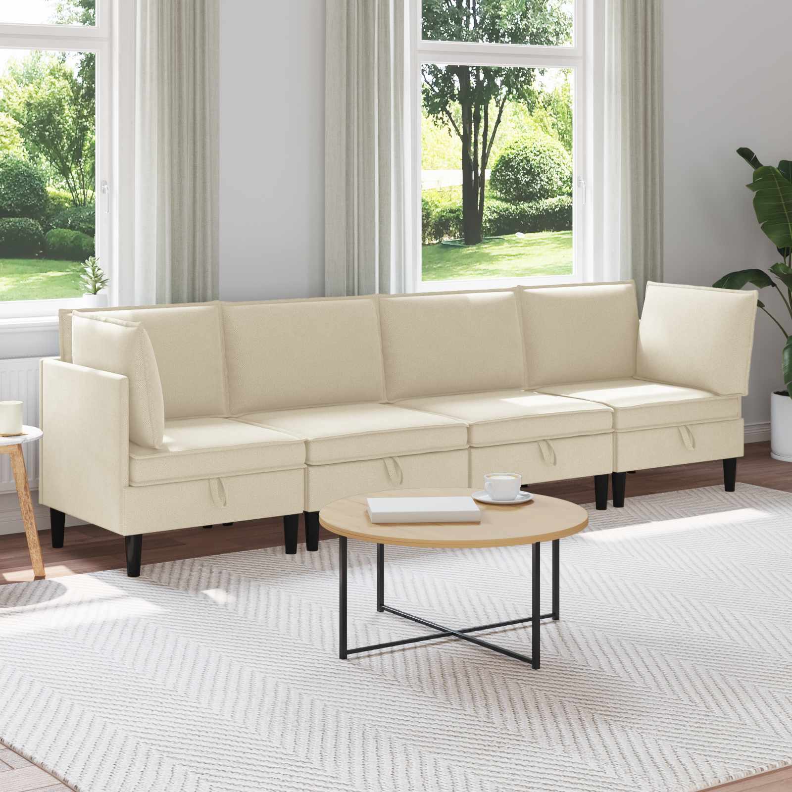 Wohnzimmergarnitur 4 stk. Creme Stoff