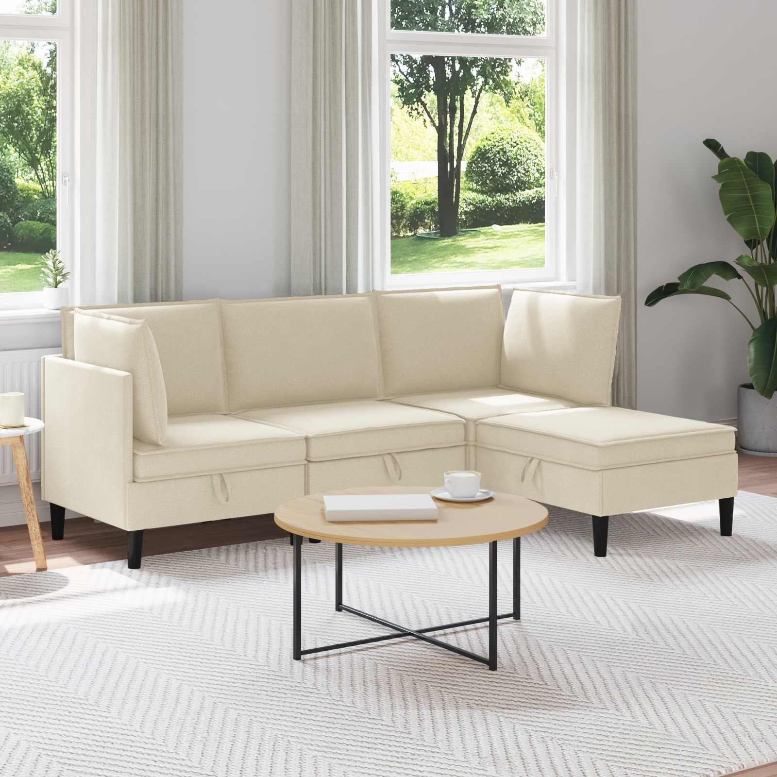 Wohnzimmergarnitur 4 stk. Creme Stoff