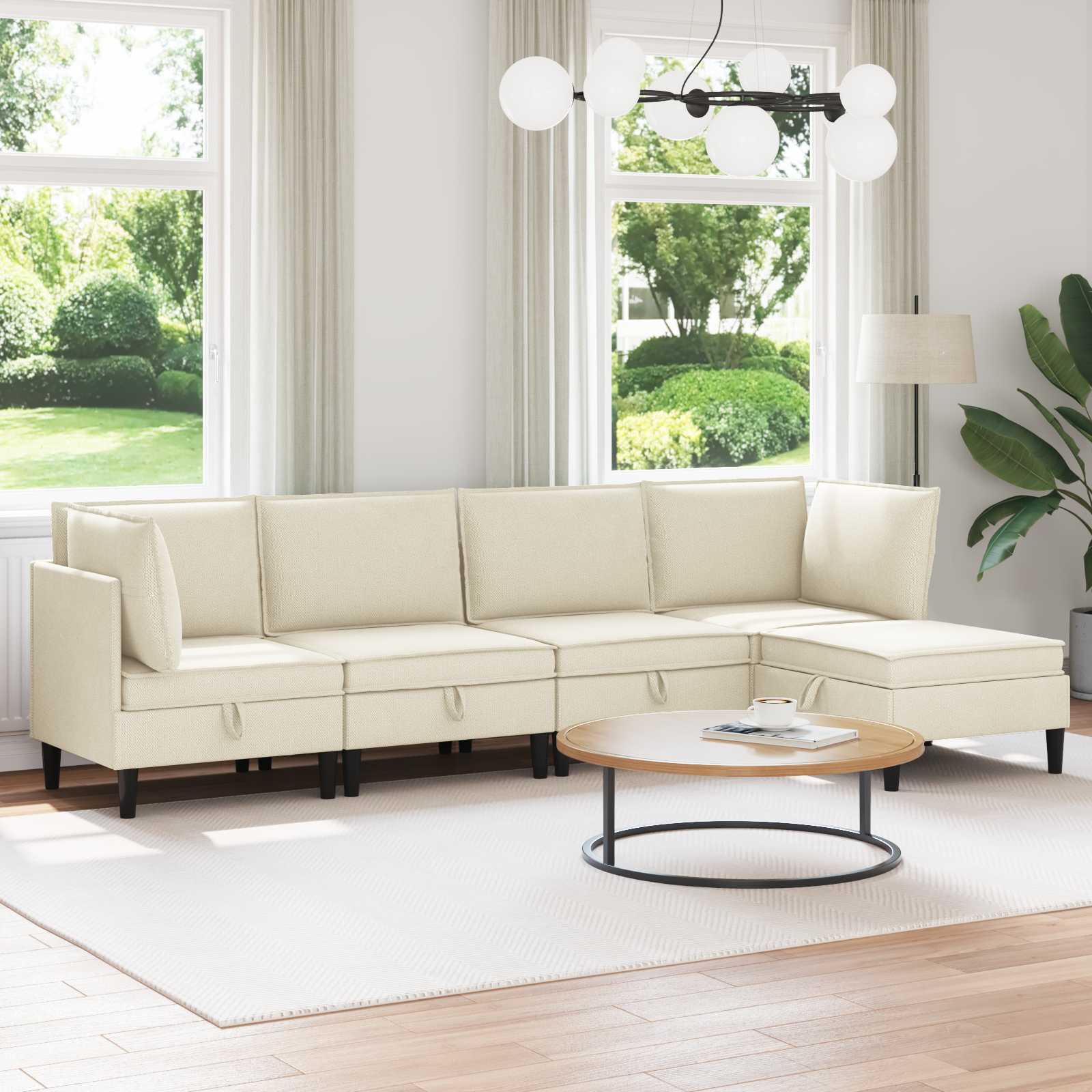 Wohnzimmergarnitur 5 stk. Creme Stoff