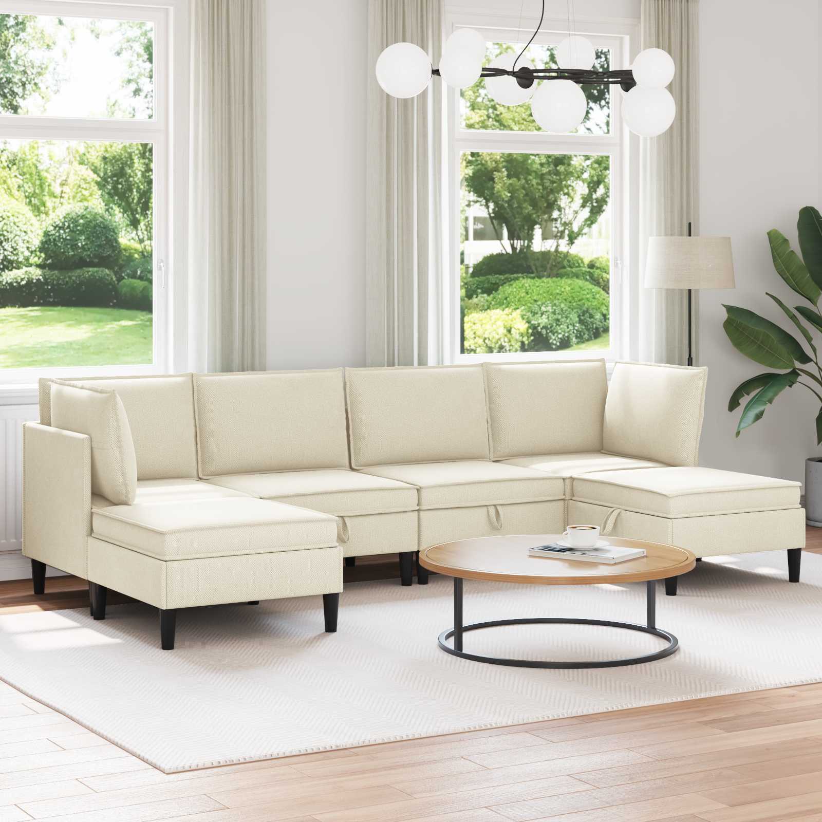 Wohnzimmergarnitur 6 stk. Creme Stoff