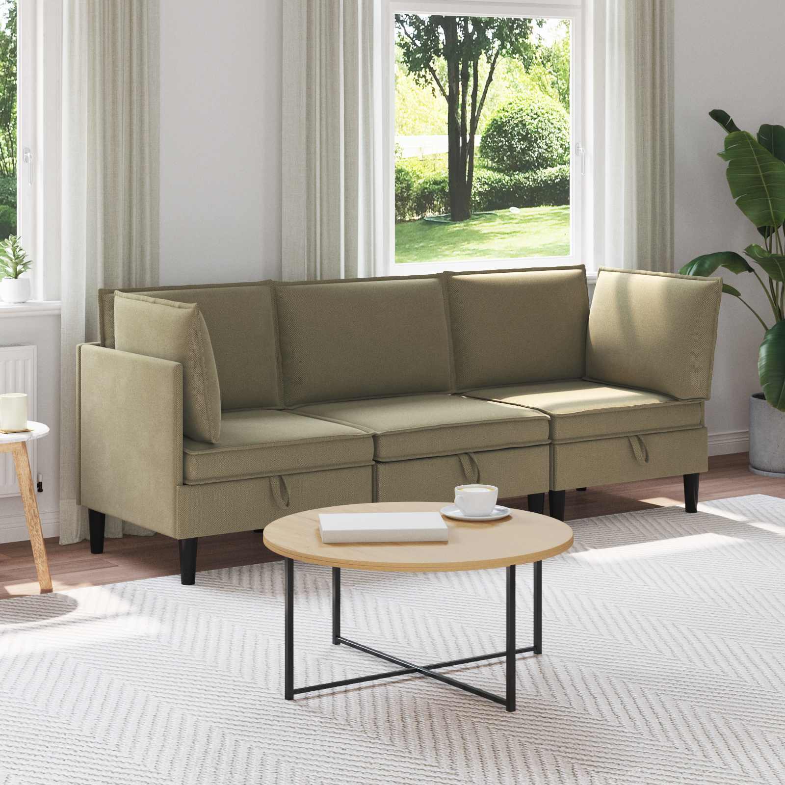 Wohnzimmergarnitur 3 stk. Khaki Stoff
