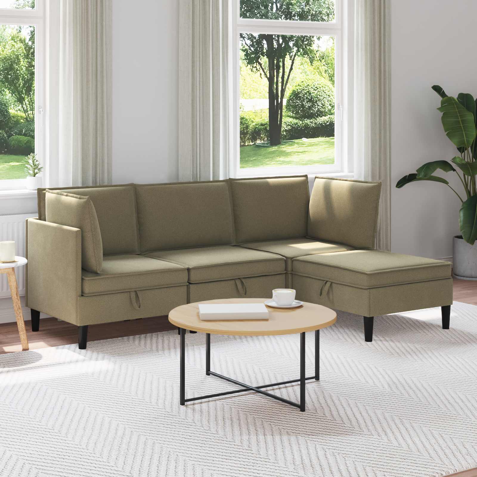 Wohnzimmergarnitur 4 stk. Khaki Stoff