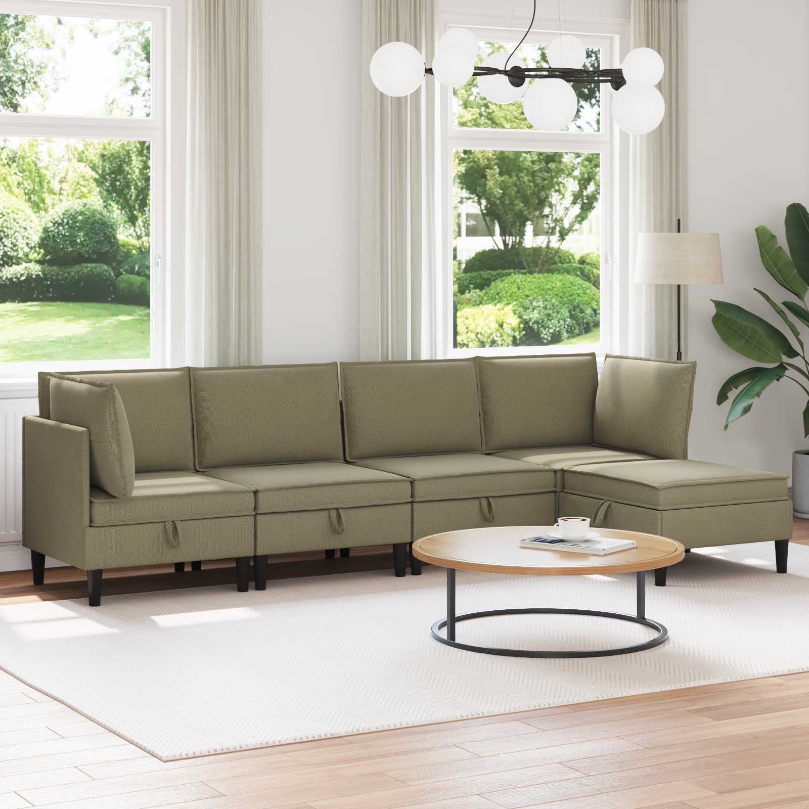 Wohnzimmergarnitur 5 stk. Khaki Stoff