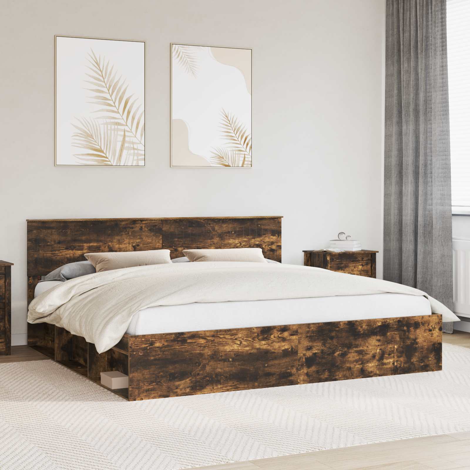 Bettrahmen Geräucherte Eiche 200 x 200 cm Massives Kiefernholz