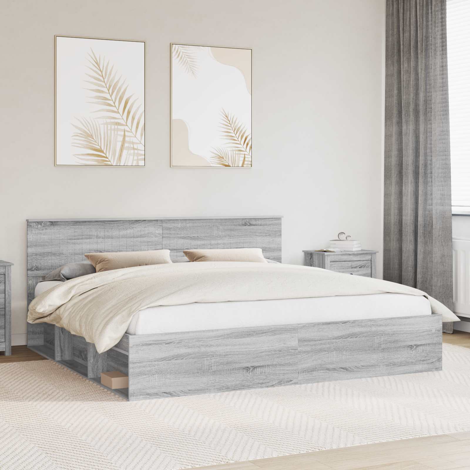 Bettrahmen Graues Sonoma 200 x 200 cm Massives Kiefernholz