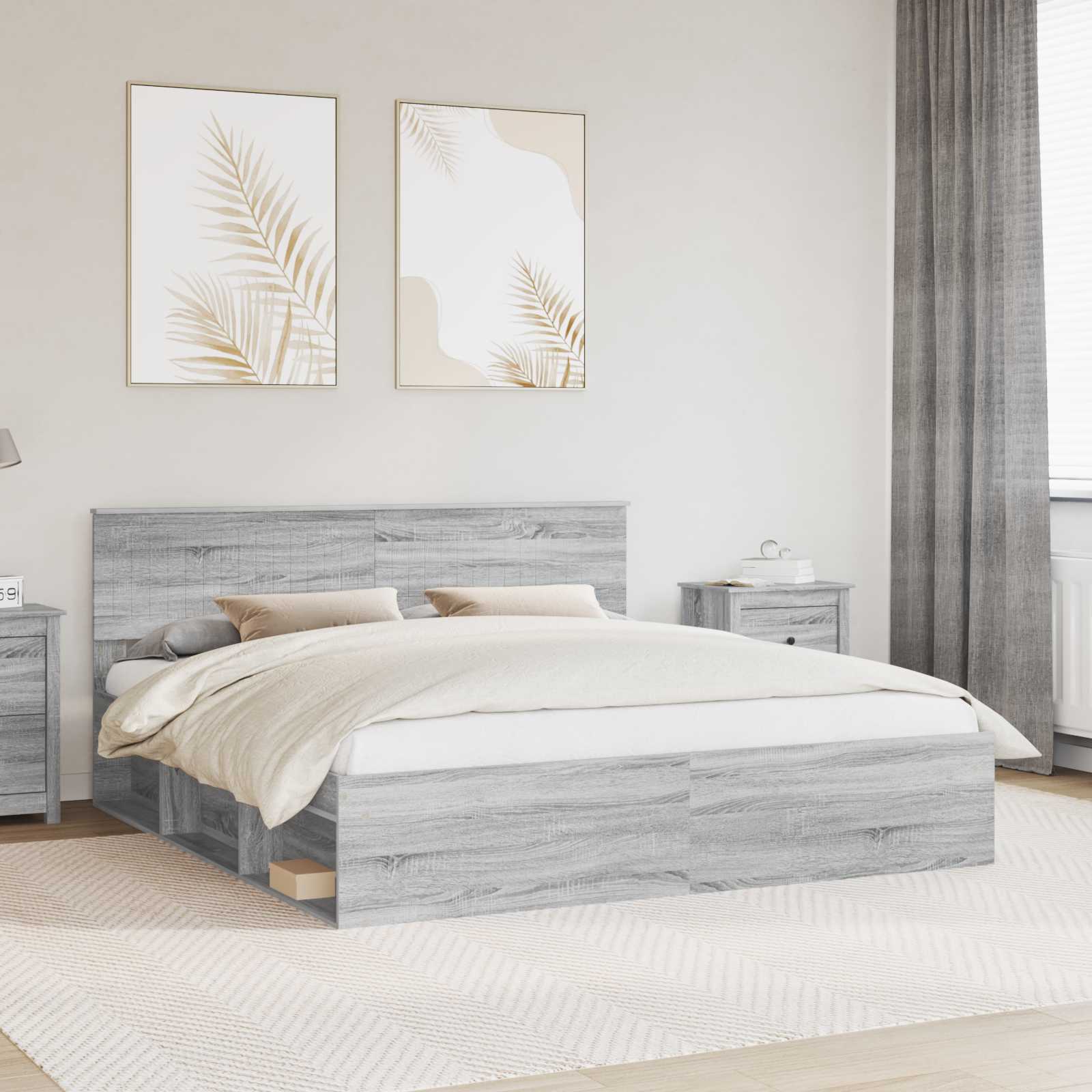 Bettrahmen Graues Sonoma 180 x 200 cm Massives Kiefernholz