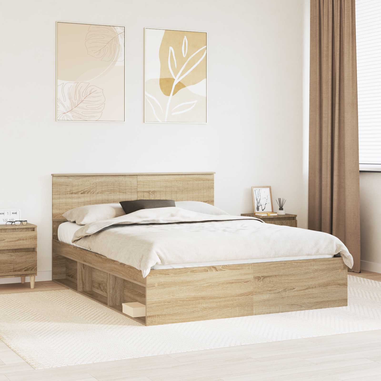 Bettrahmen Sonoma-Eiche 150 x 200 cm Massives Kiefernholz