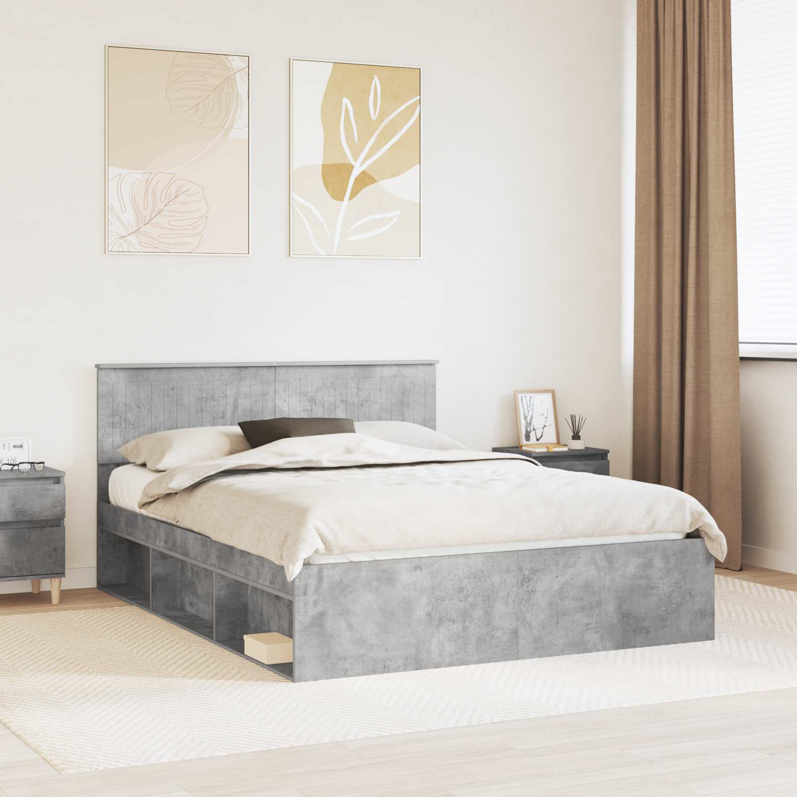 Bettrahmen Beton Grau 150 x 200 cm Massives Kiefernholz