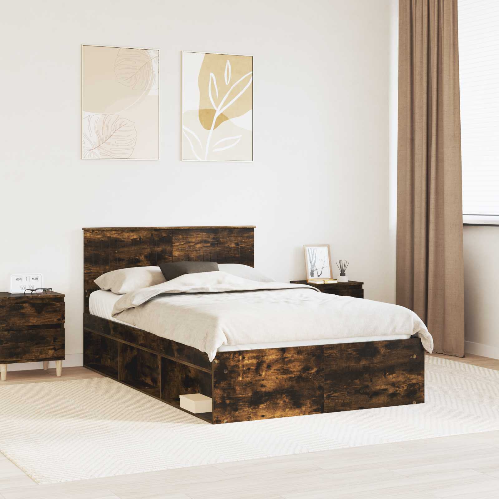 Bettrahmen Geräucherte Eiche 120 x 200 cm Massives Kiefernholz