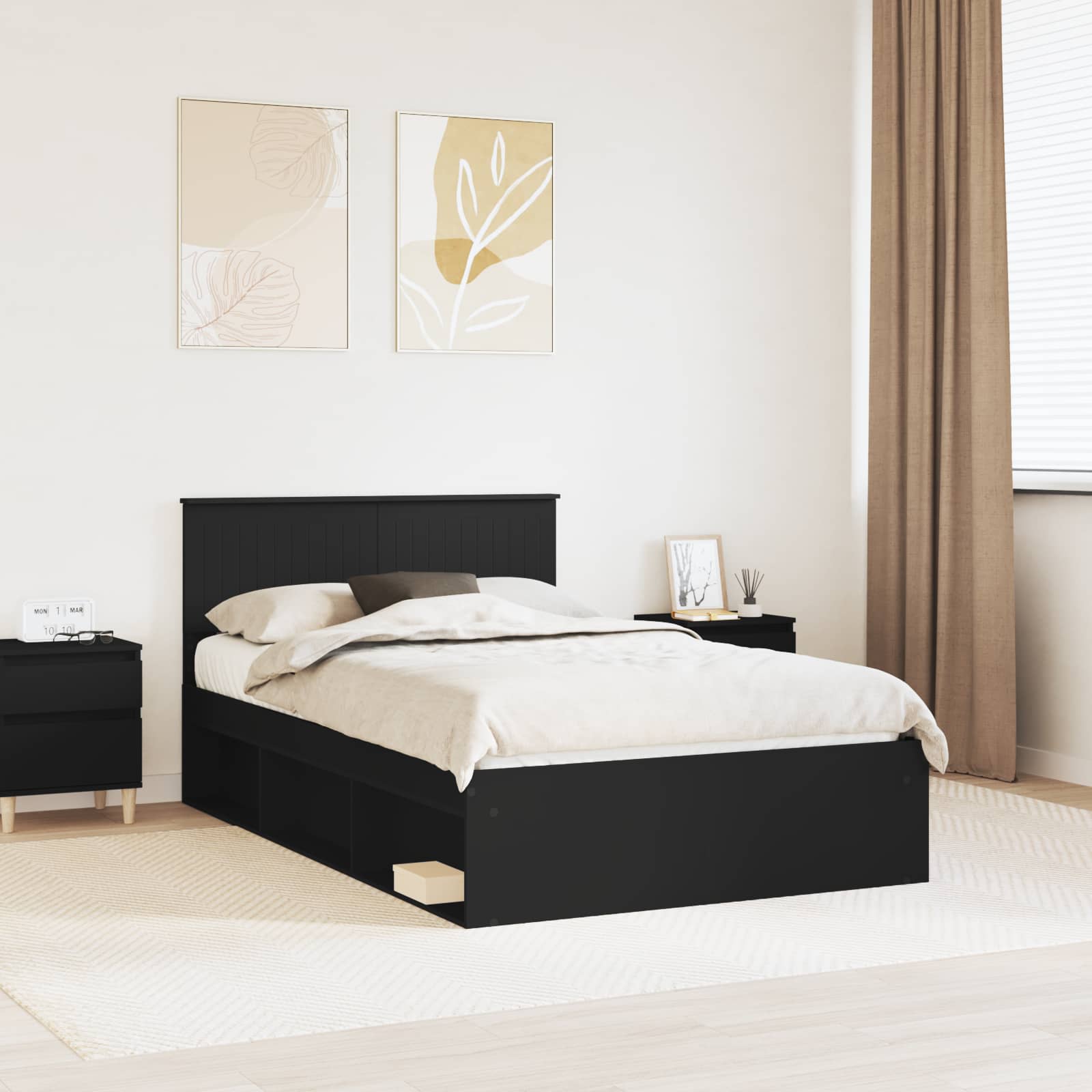Bettrahmen Schwarz 120 x 190 cm Massives Kiefernholz