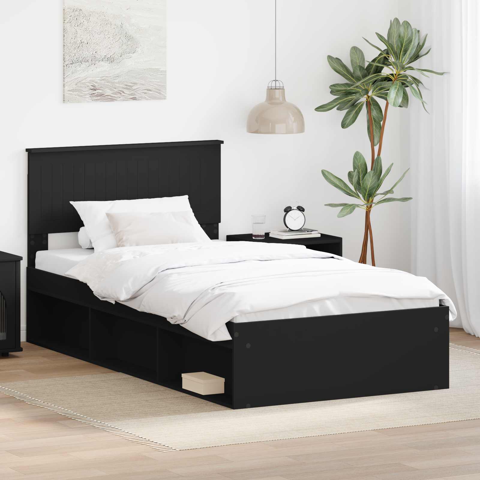 Bettrahmen Schwarz 100 x 200 cm Massives Kiefernholz